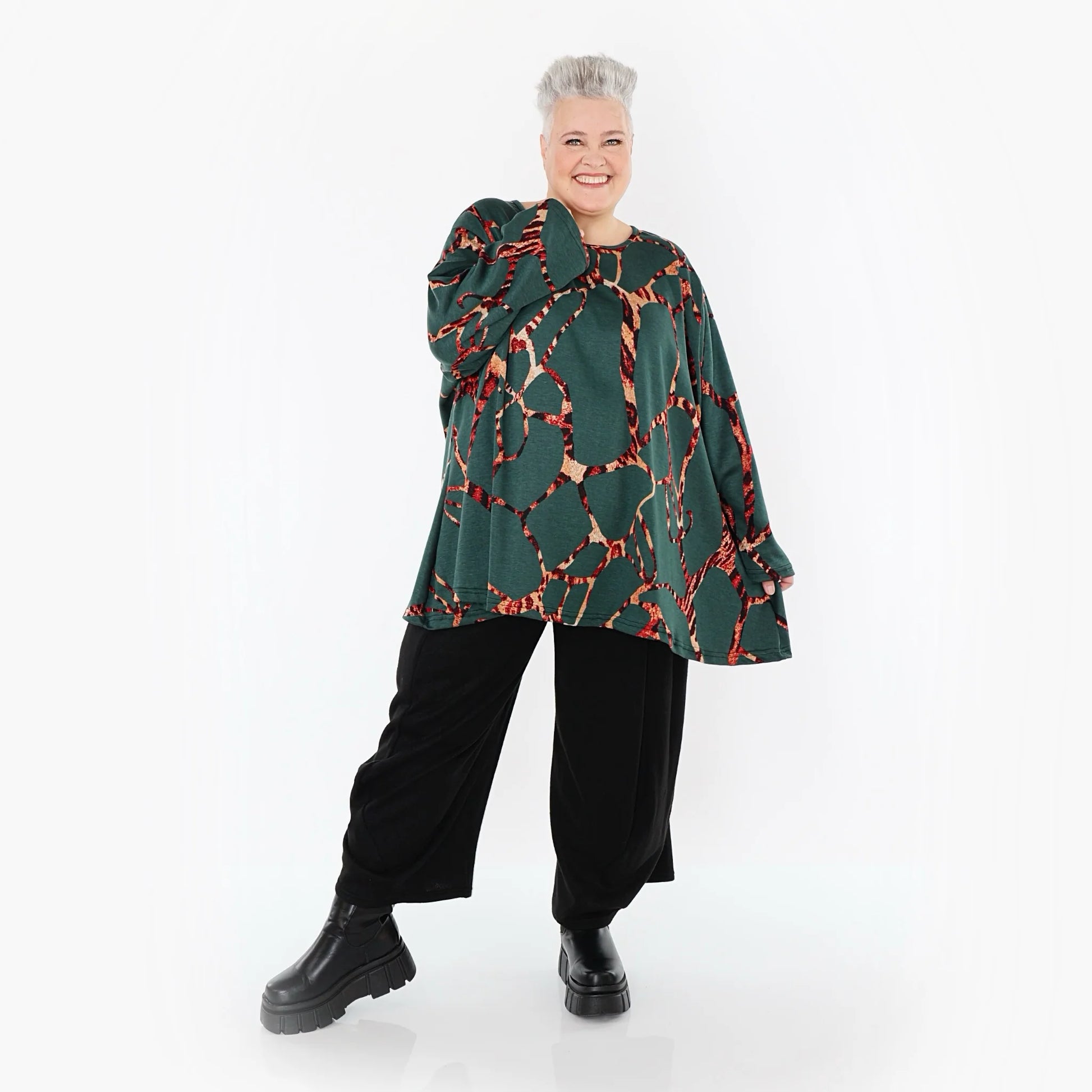  A-Form Bigshirt von AKH Fashion aus Materialmix, 1563.00593, Grün/Multi, Grafik, Ausgefallen