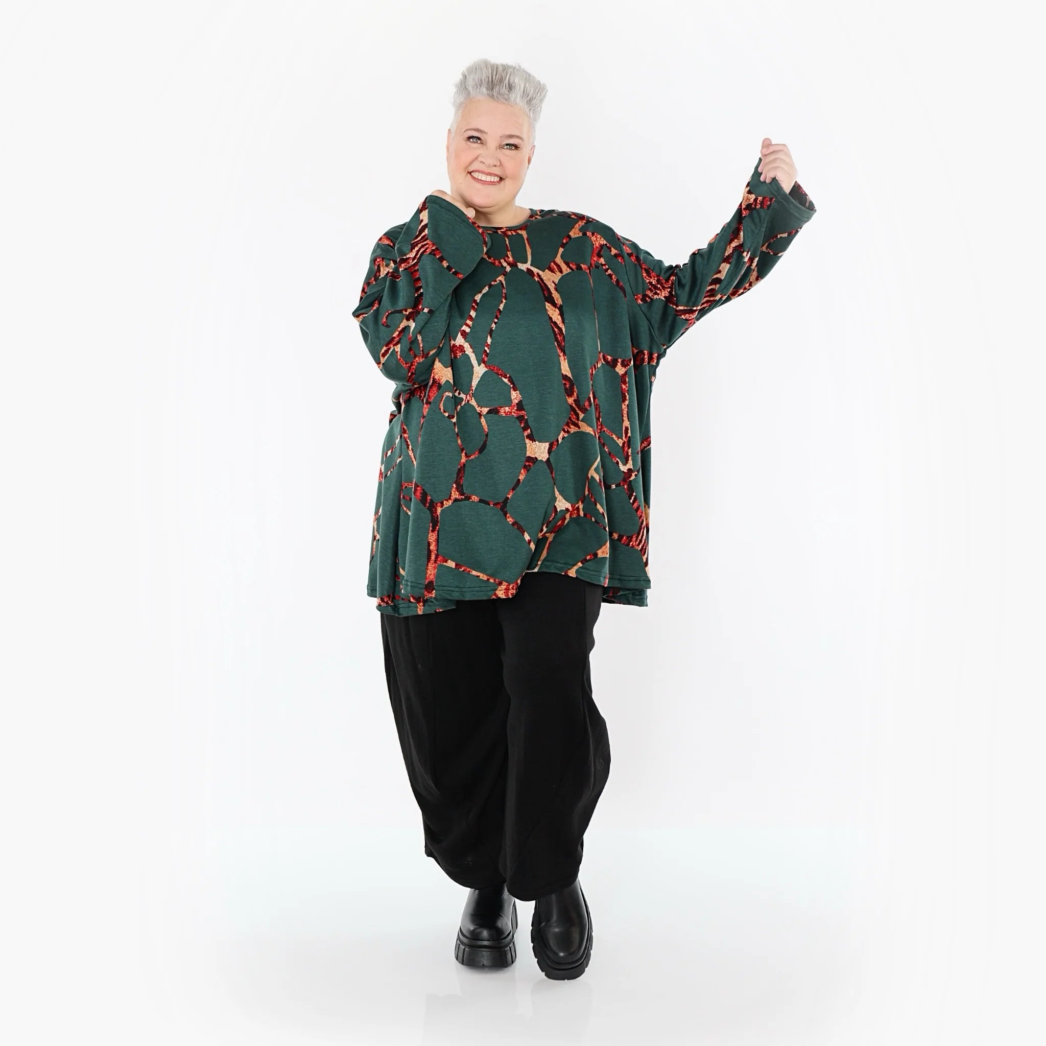  A-Form Bigshirt von AKH Fashion aus Materialmix, 1563.00593, Grün/Multi, Grafik, Ausgefallen