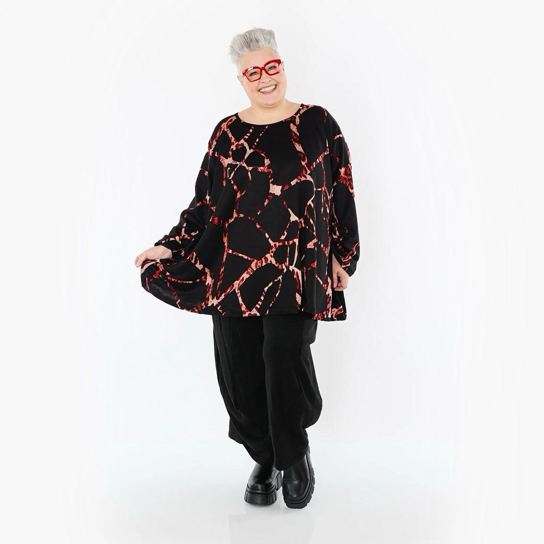  A-Form Bigshirt von AKH Fashion aus Materialmix, 1563.00593, Schwarz/Multi, Grafik, Schick