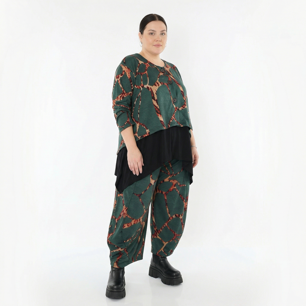  AKH Fashion Jacke in gerundeter Form, aus Materialmix, 1563.00130, Grün/Multi, Grafik