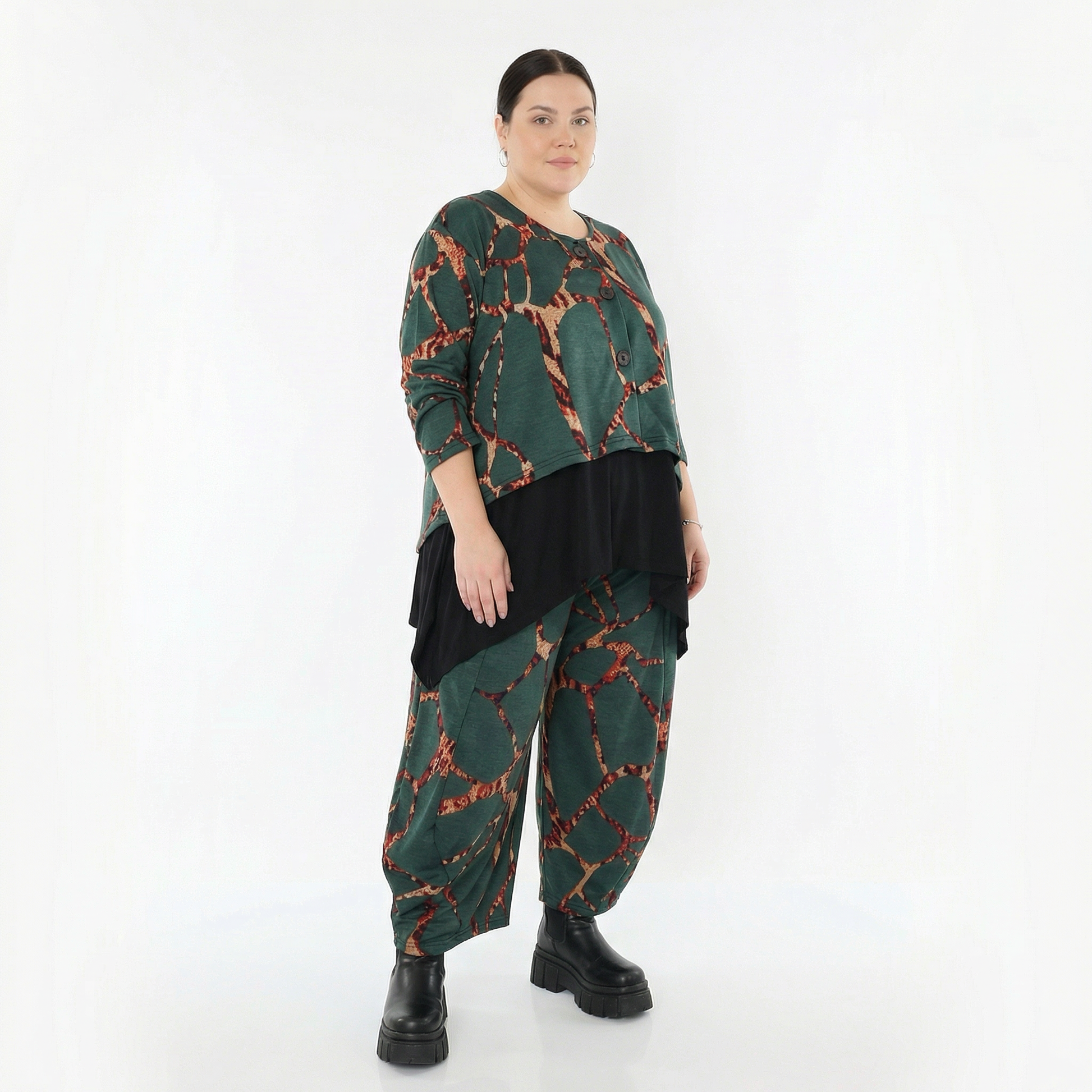  AKH Fashion Jacke in gerundeter Form, aus Materialmix, 1563.00130, Grün/Multi, Grafik