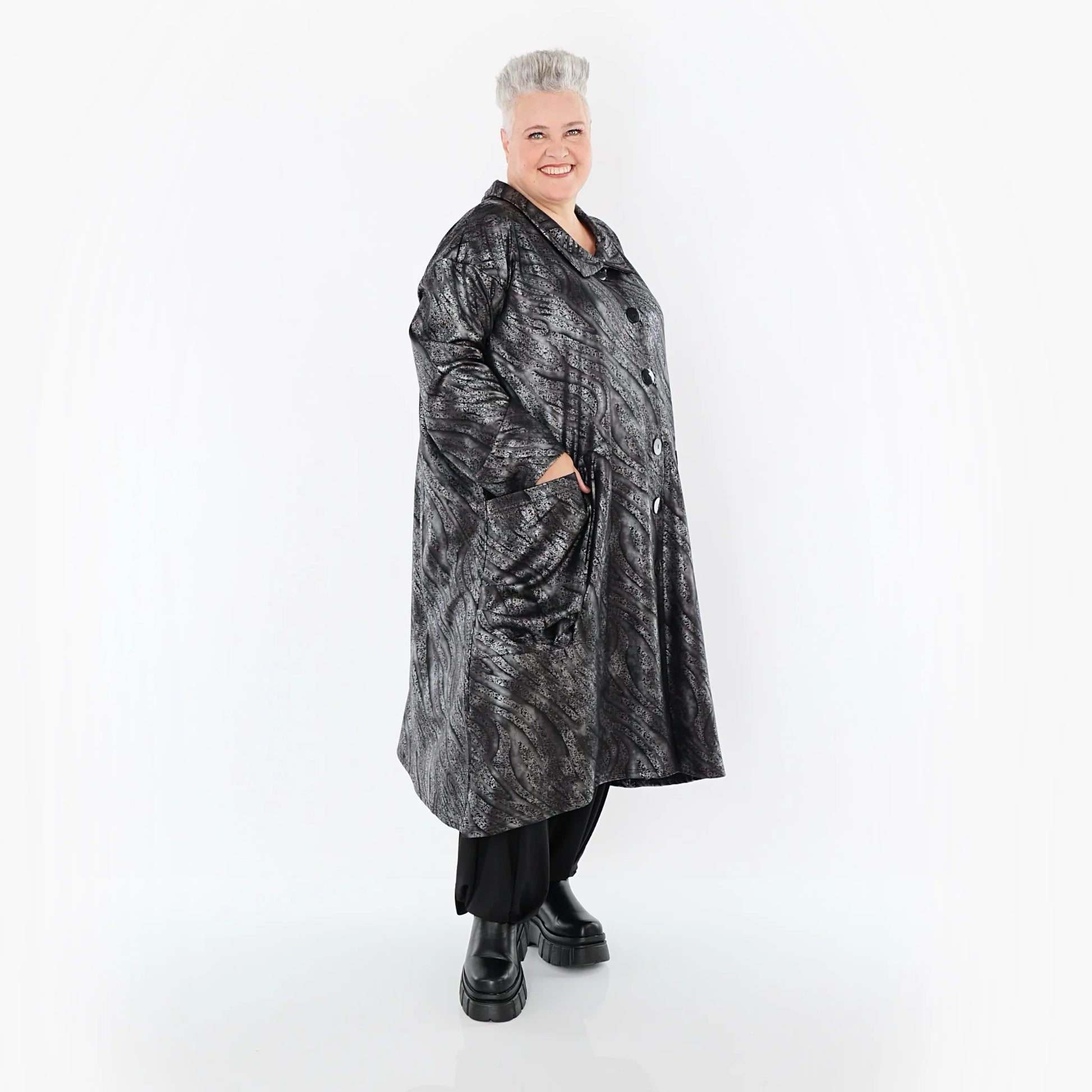  AKH Premium Mantel in gerader Form, aus Viskose, P1019.7153, Silber/Schwarz, Zebra, Schick