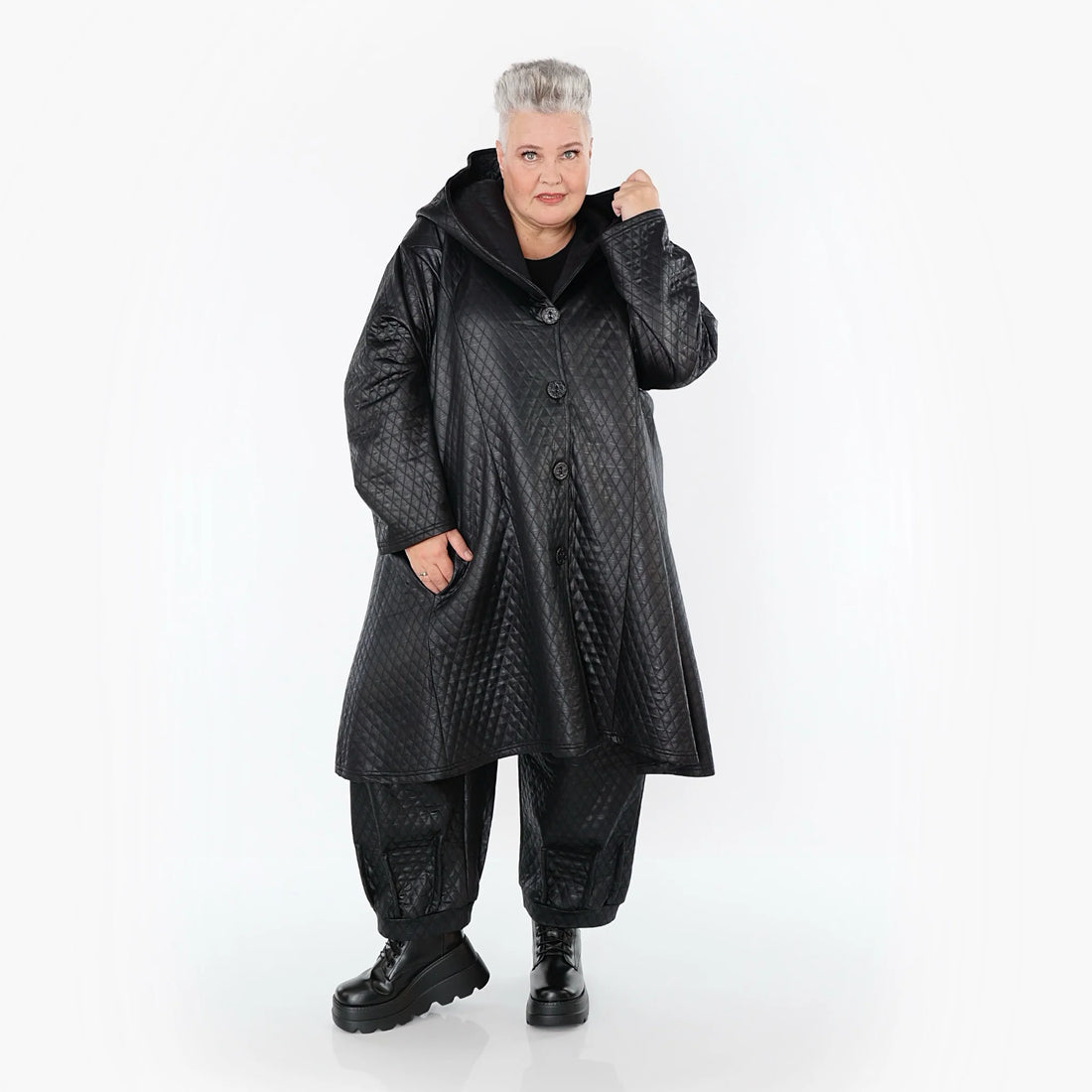  A-Form Jacke von AKH Premium aus Viskose, P1021.7163, Schwarz, Raute, Ausgefallen, Zeitlos