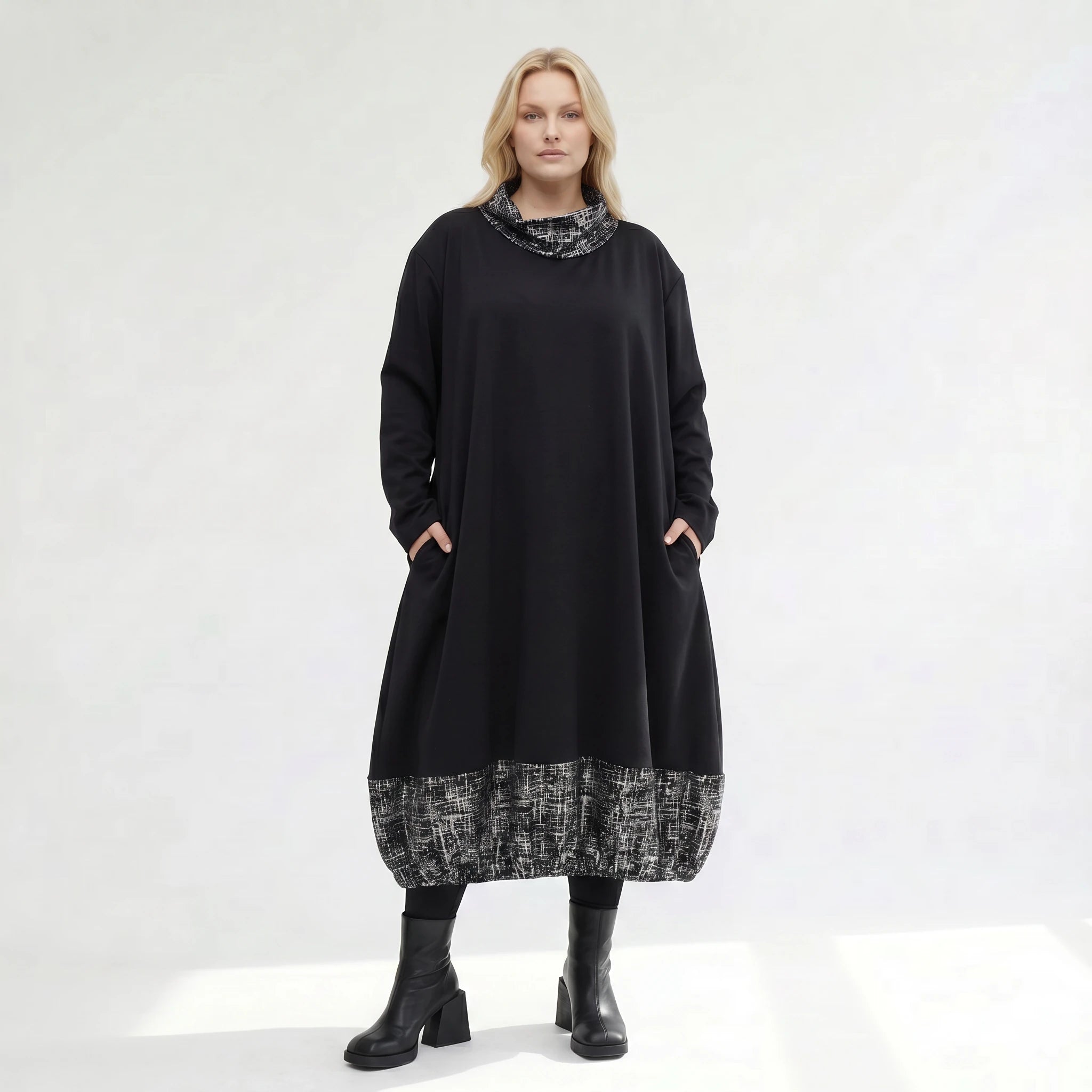 Ballonkleid von AKH Premium aus Viskose, P107156, Schwarz/Silber, Pinselstrich, Schick