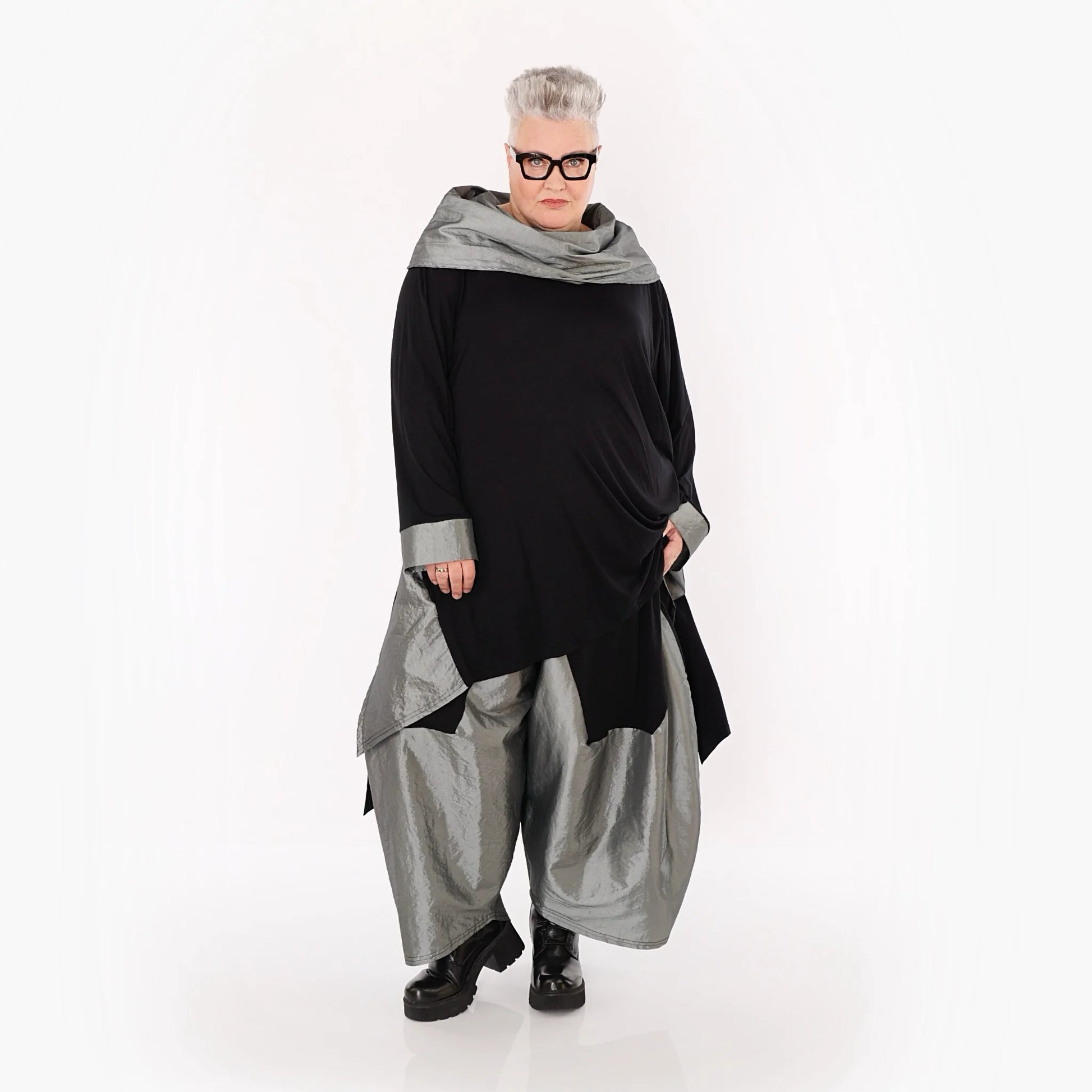  A-Form Shirt von AKH Premium aus Viskose, P102187, Schwarz/Grau, Ausgefallen, Zeitlos