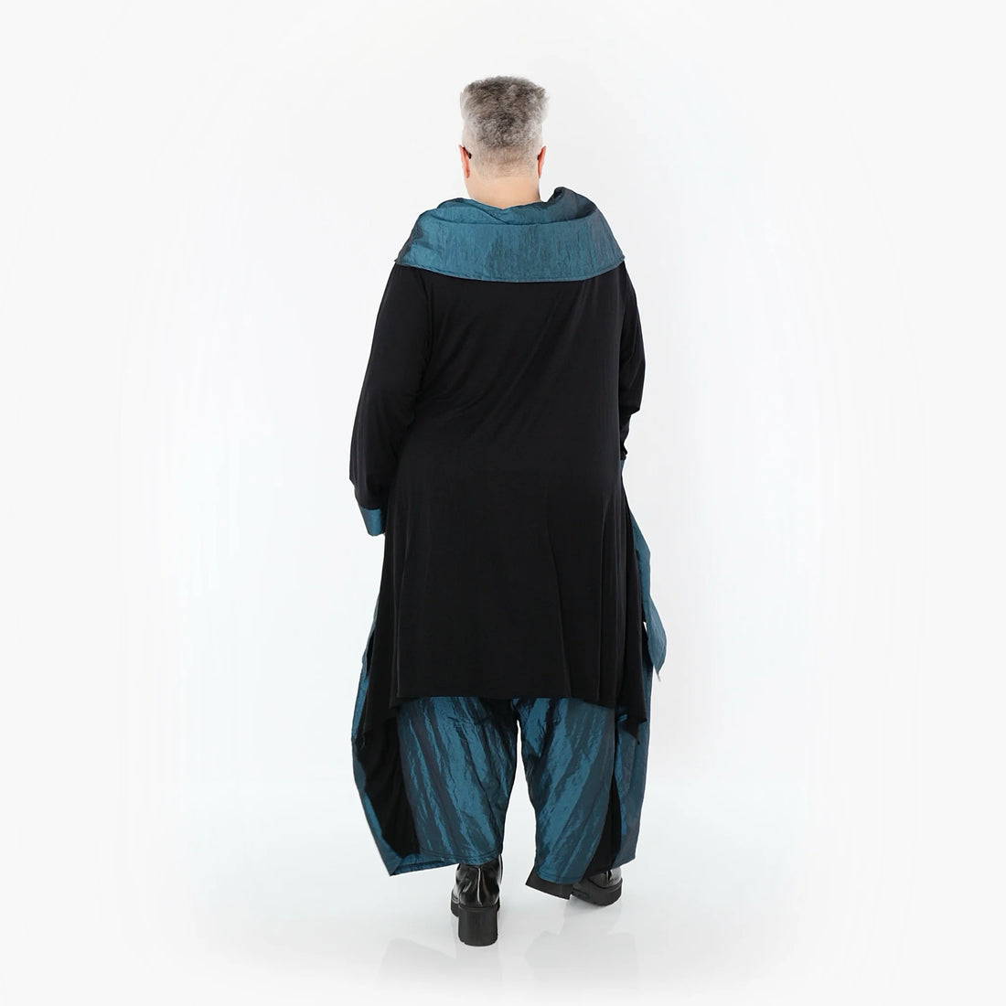  A-Form Shirt von AKH Premium aus Viskose, P102187, Schwarz/Petrol, Ausgefallen, Zeitlos