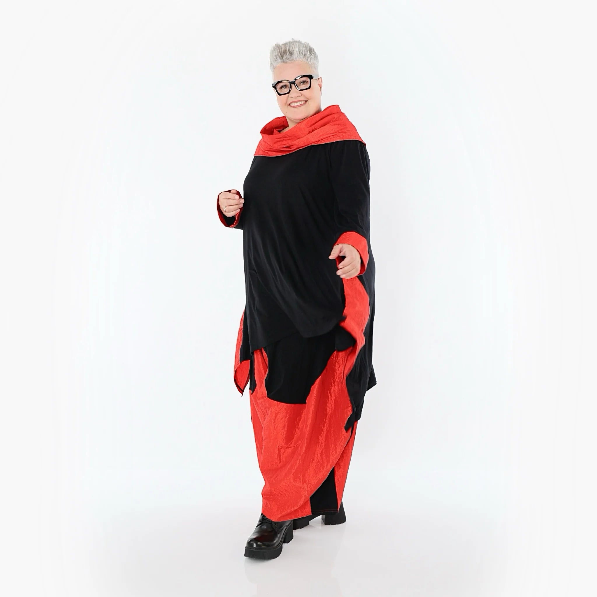  A-Form Shirt von AKH Premium aus Viskose, P102187, Schwarz/Rot, Ausgefallen, Zeitlos