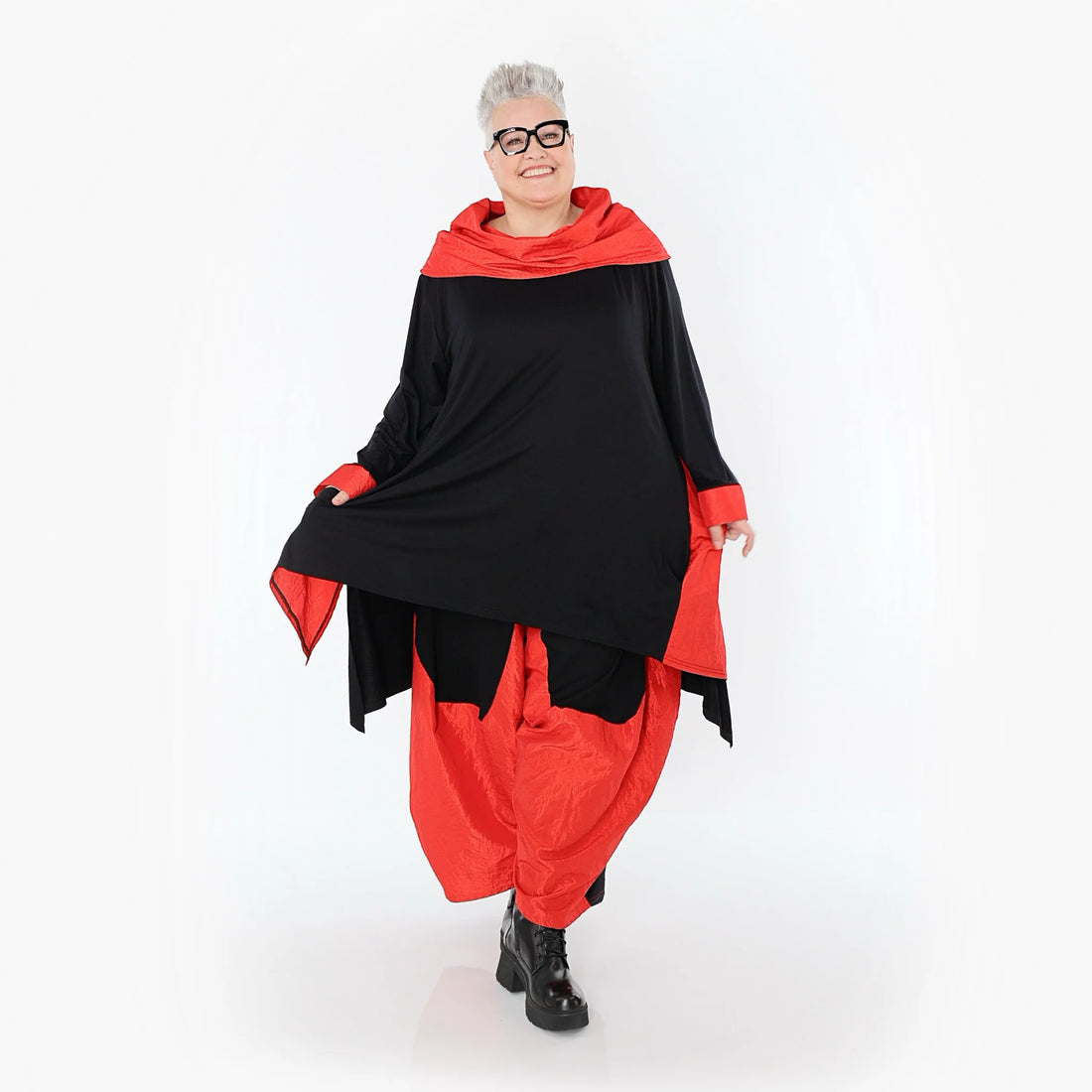  A-Form Shirt von AKH Premium aus Viskose, P102187, Schwarz/Rot, Ausgefallen, Zeitlos