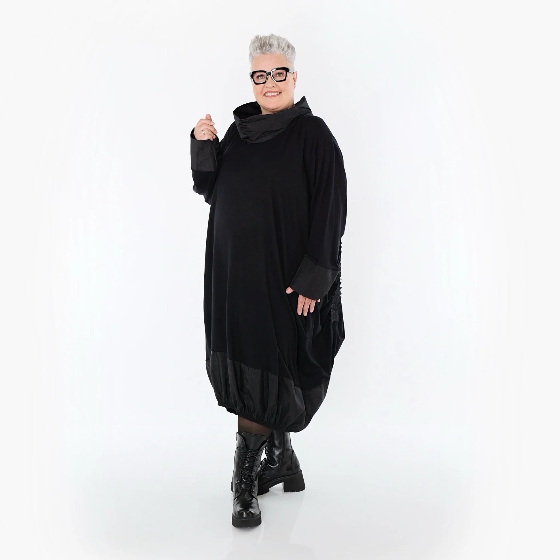  Ballonkleid von AKH Premium aus Viskose, P107156, Schwarz, Ausgefallen, Zeitlos, Schick