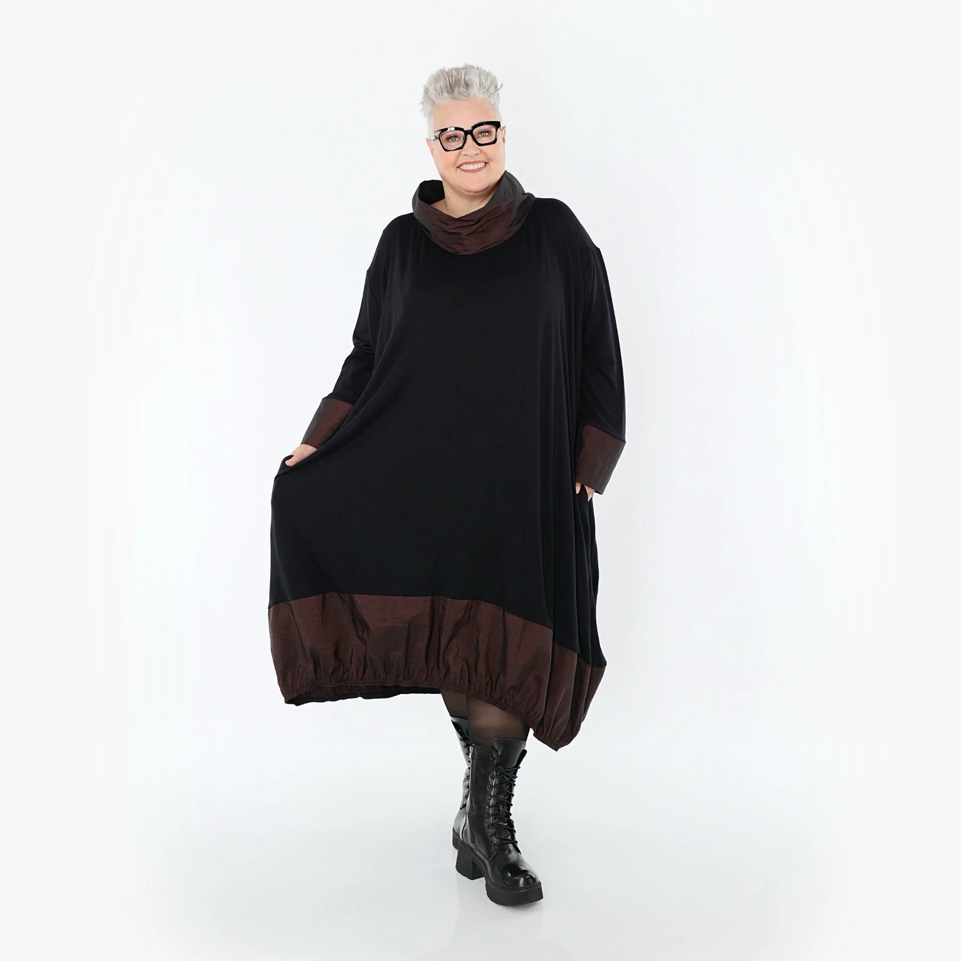  Ballonkleid von AKH Premium aus Viskose, P107156, Schwarz/Braun, Ausgefallen, Zeitlos