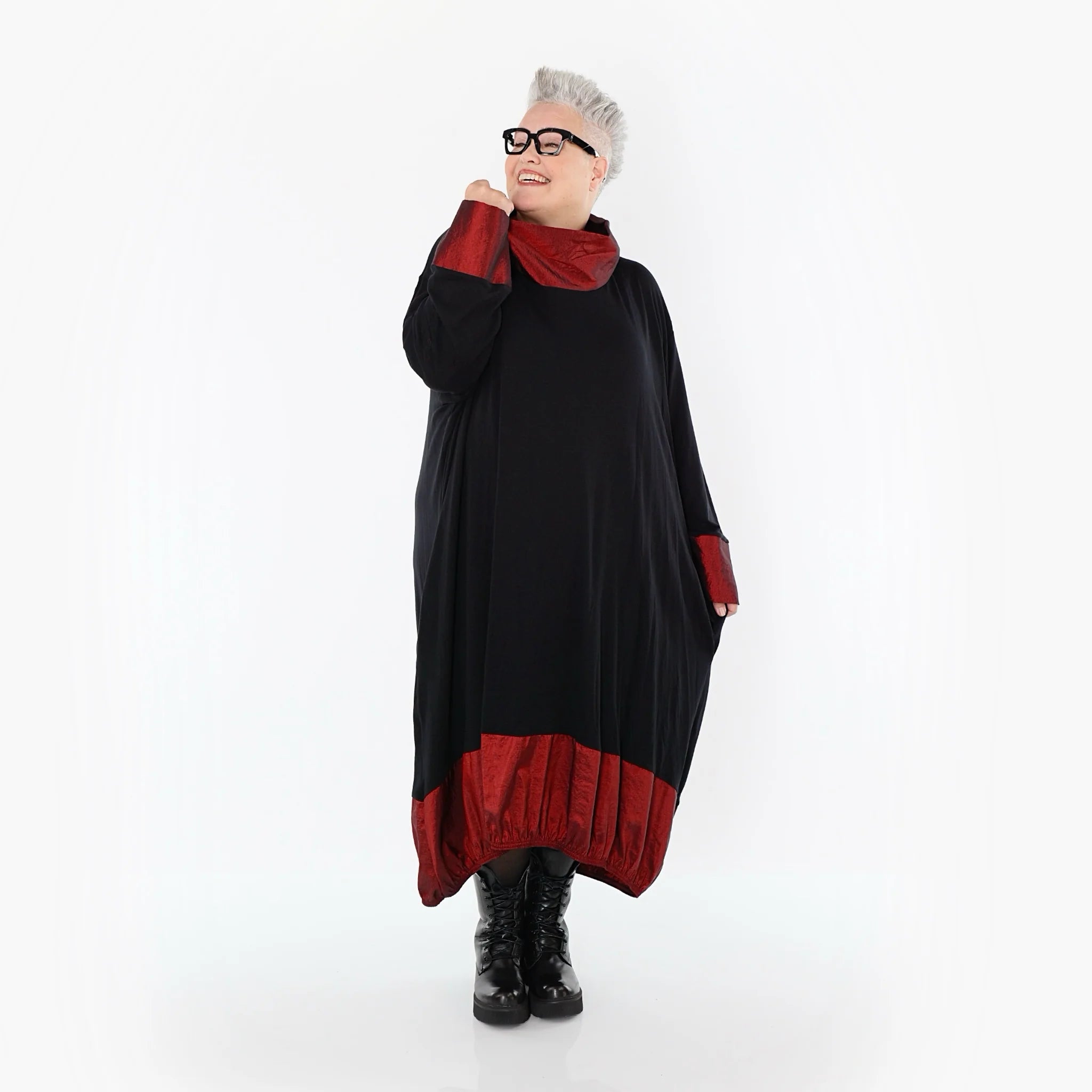 Ballonkleid von AKH Premium aus Viskose, P107156, Schwarz/Dunkelrot, Ausgefallen, Zeitlos