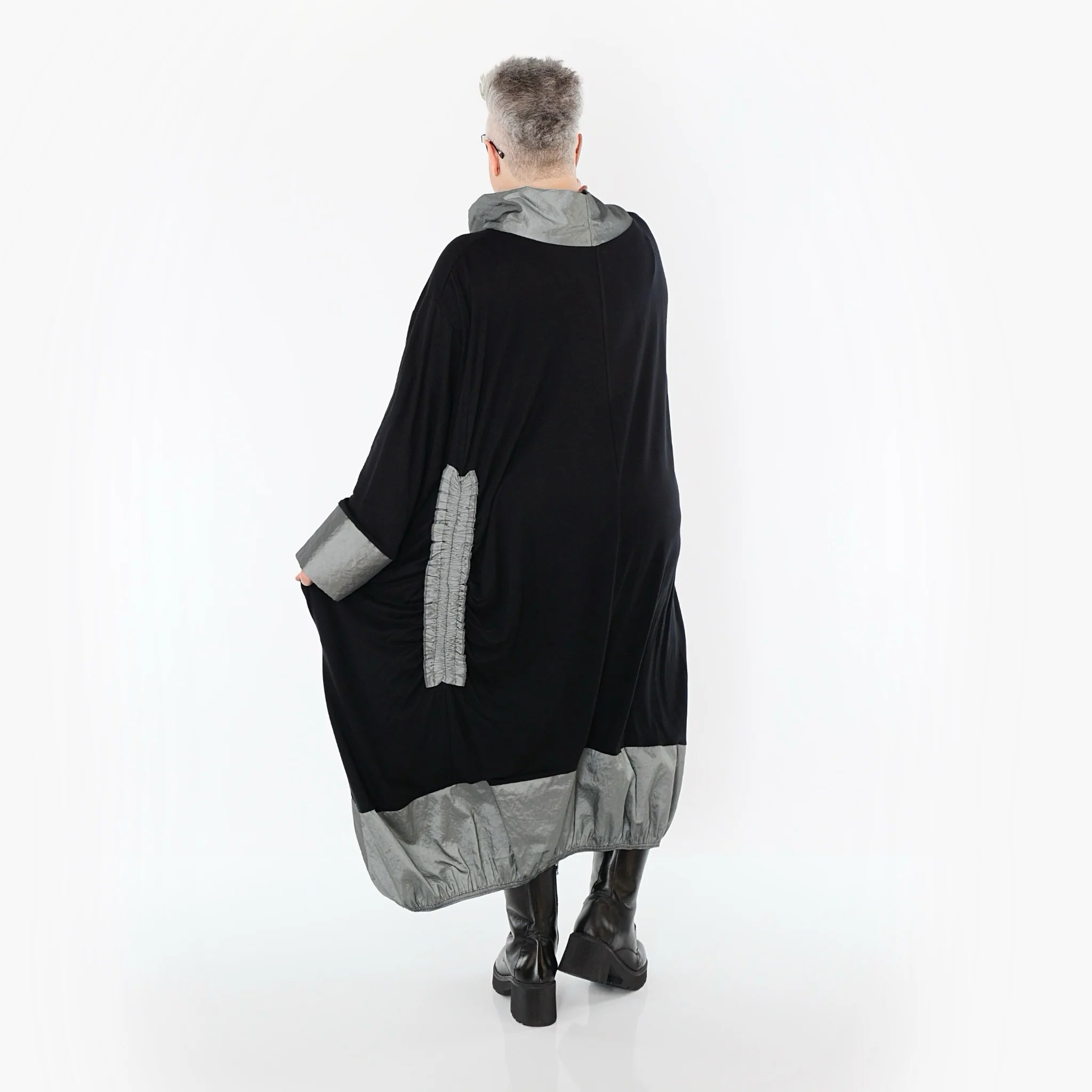 Ballonkleid von AKH Premium aus Viskose, P107156, Schwarz/Grau, Ausgefallen, Zeitlos