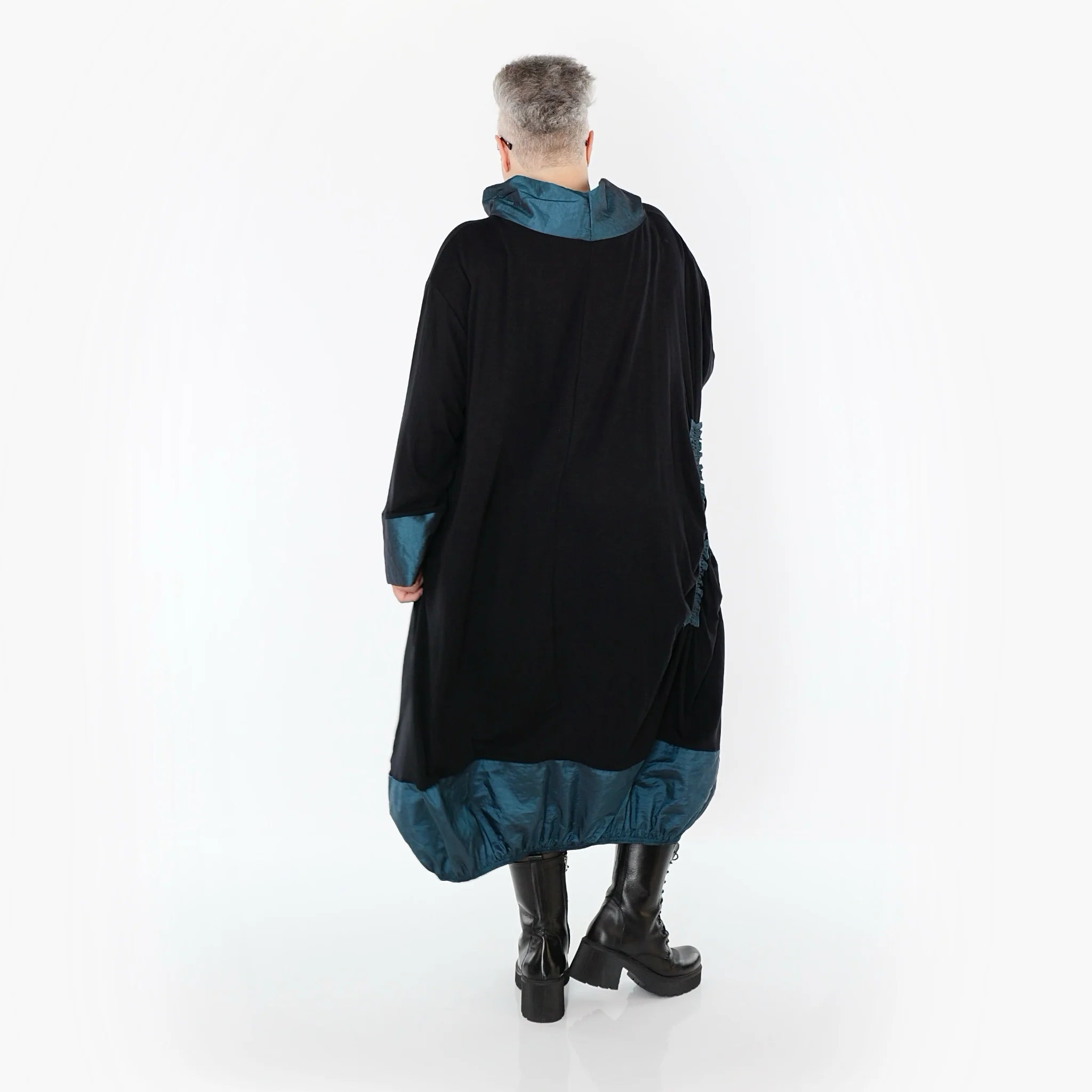  Ballonkleid von AKH Premium aus Viskose, P107156, Schwarz/Petrol, Ausgefallen, Zeitlos