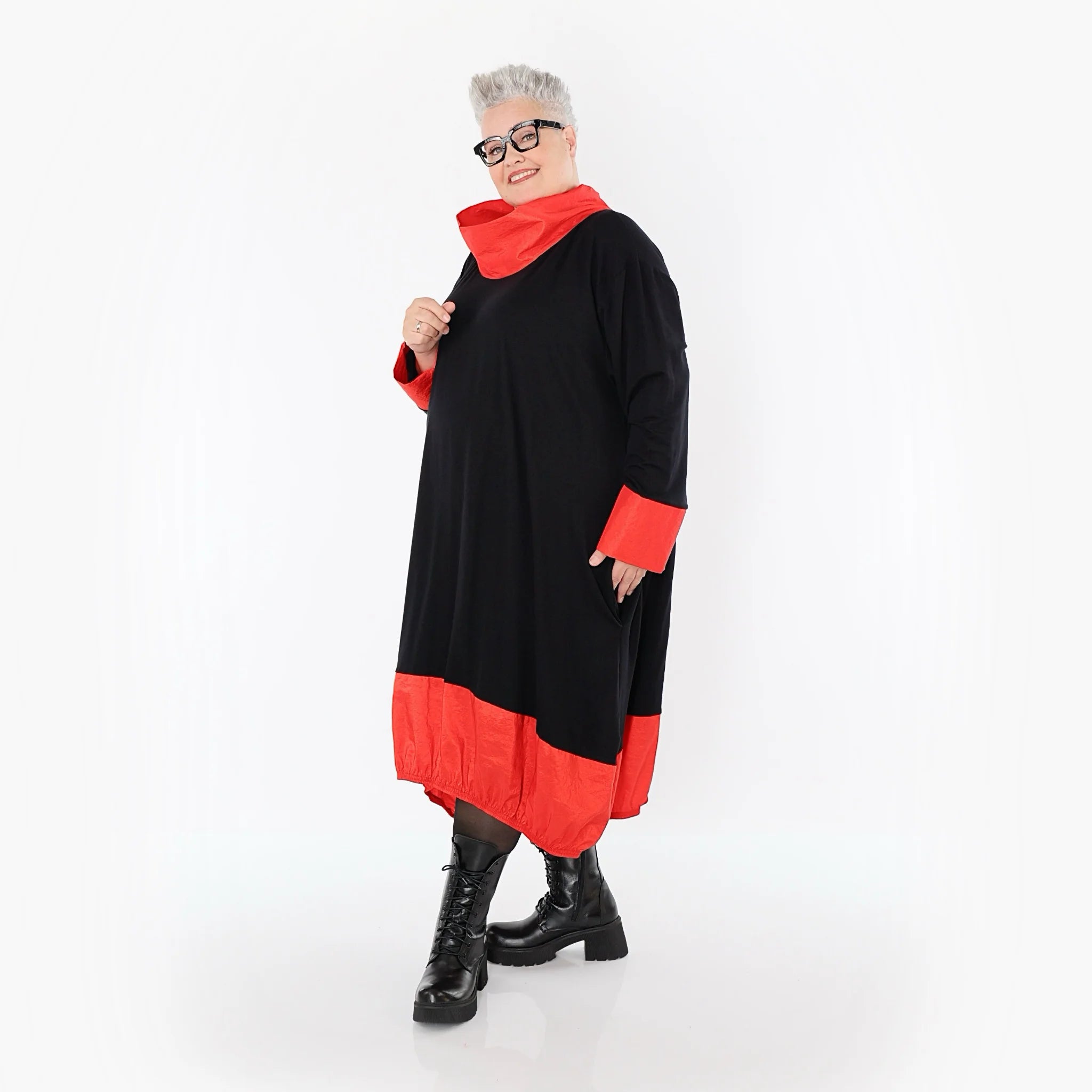  Ballonkleid von AKH Premium aus Viskose, P107156, Schwarz/Rot, Ausgefallen, Zeitlos