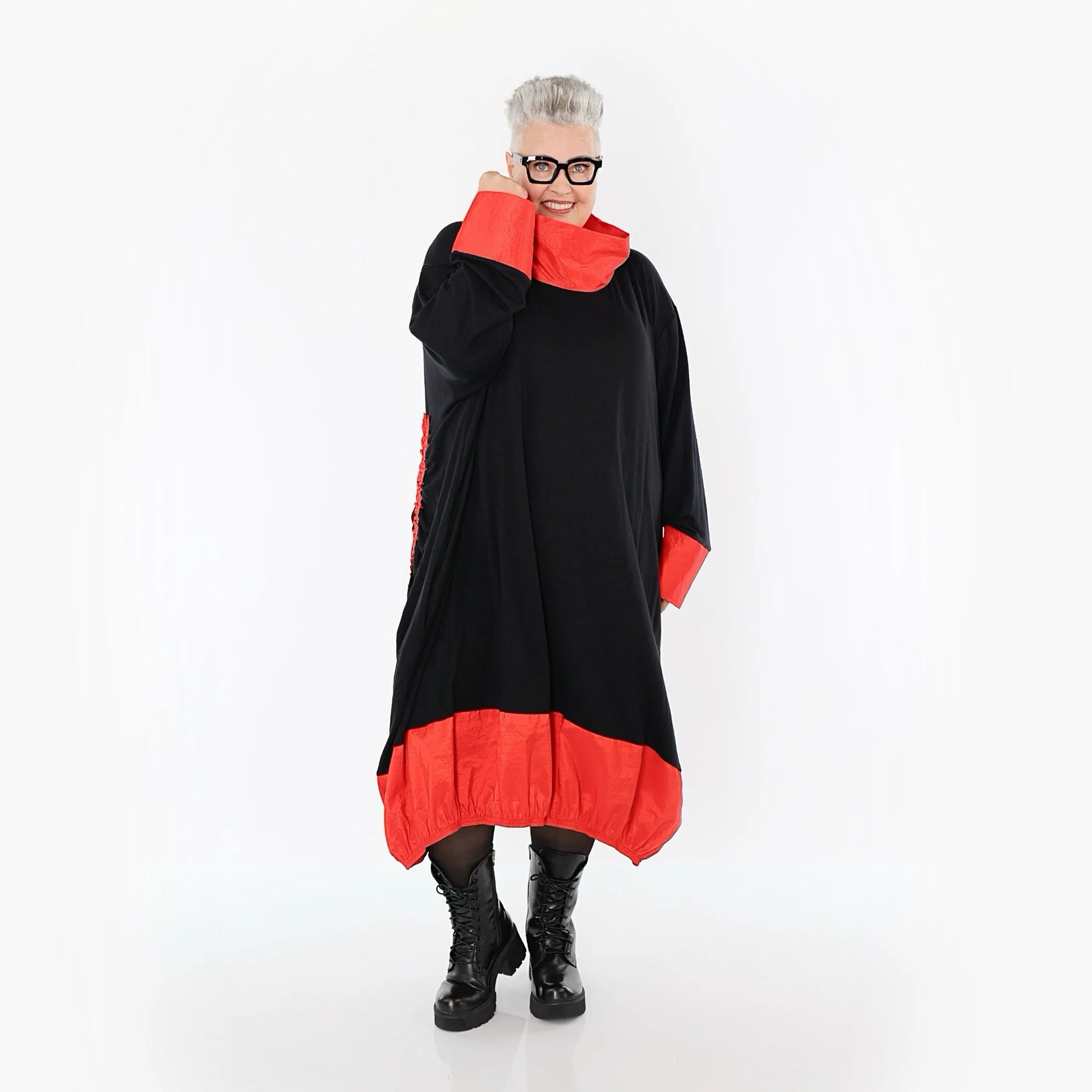  Ballonkleid von AKH Premium aus Viskose, P107156, Schwarz/Rot, Ausgefallen, Zeitlos