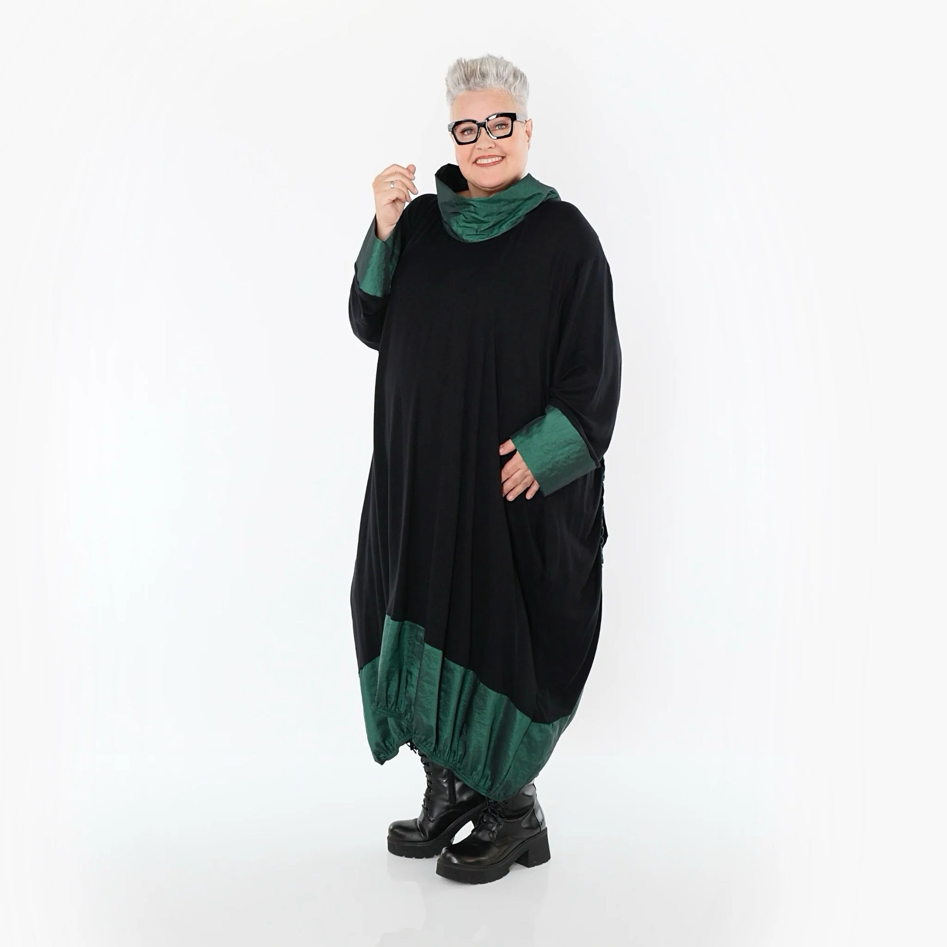  Ballonkleid von AKH Premium aus Viskose, P107156, Schwarz/Smaragd, Ausgefallen, Zeitlos