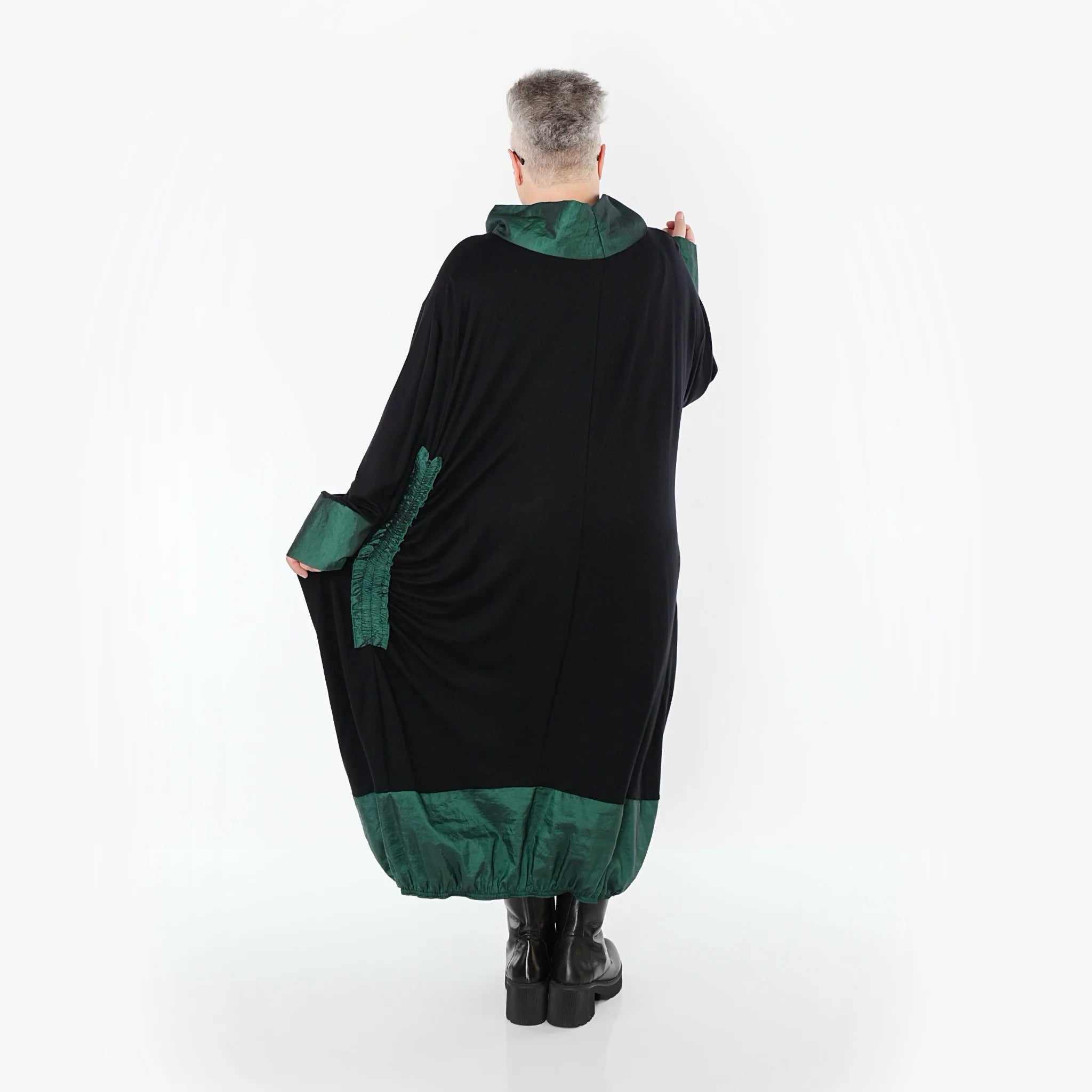  Ballonkleid von AKH Premium aus Viskose, P107156, Schwarz/Smaragd, Ausgefallen, Zeitlos