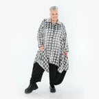  A-Form Bluse von AKH Premium aus Viskose, P106917, Weiß/Grau, Hahnentritt, Ausgefallen