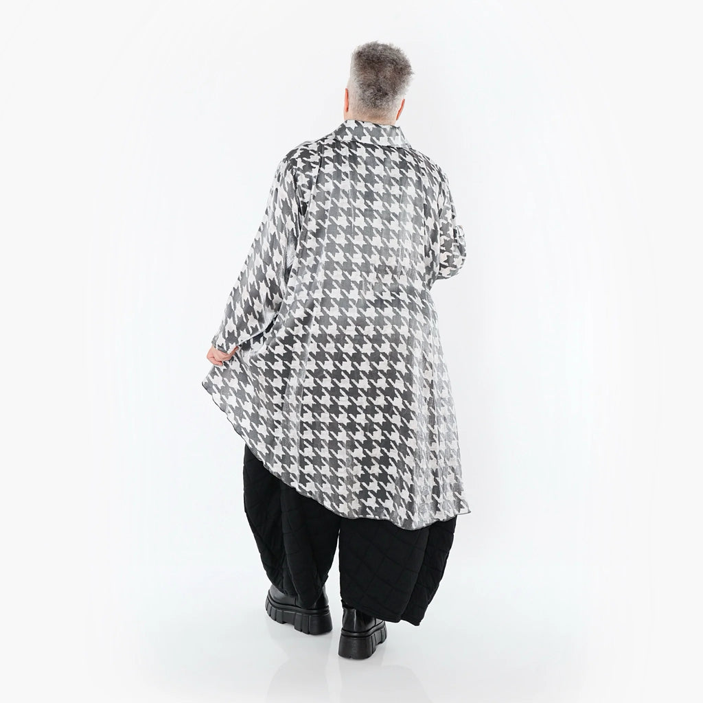  AKH Premium Bluse in Vokuhila-Form, aus Viskose, P107149, Weiß/Grau, Hahnentritt, Schick