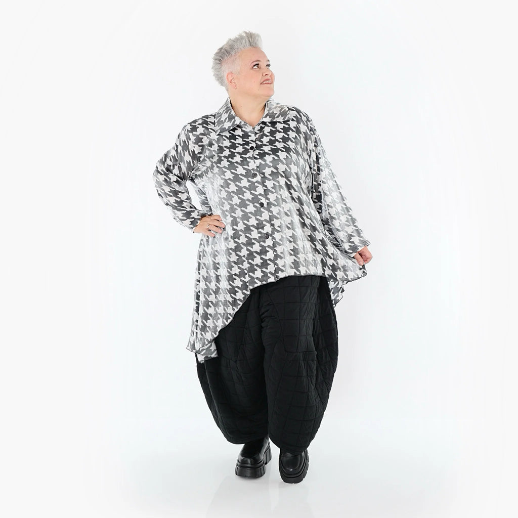  AKH Premium Bluse in Vokuhila-Form, aus Viskose, P107149, Weiß/Grau, Hahnentritt, Schick