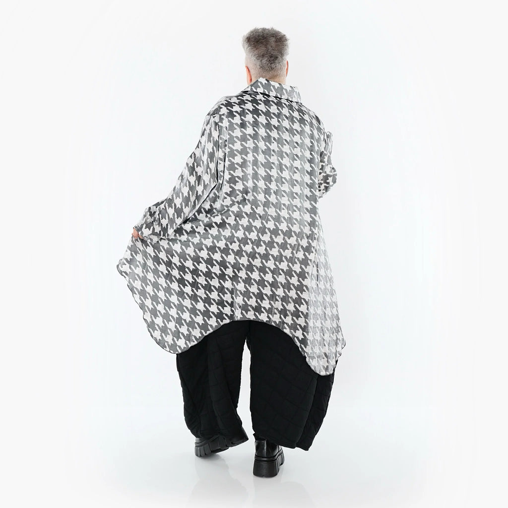  Zipfel Bluse von AKH Premium aus Viskose, P107150, Weiß/Grau, Hahnentritt, Ausgefallen