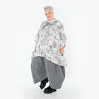  A-Form Bluse von AKH Premium aus Viskose, P107116, Weiß/Grau, Grafik, Ausgefallen, Zeitlos
