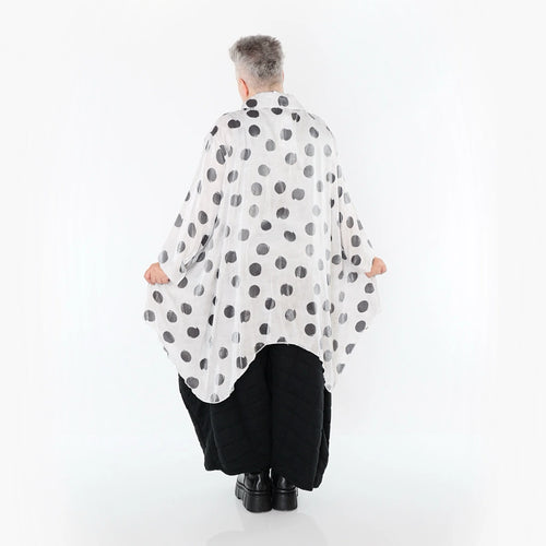  Zipfel Bluse von AKH Premium aus Viskose, P1026.7150, Weiß/Grau, Punkte, Ausgefallen