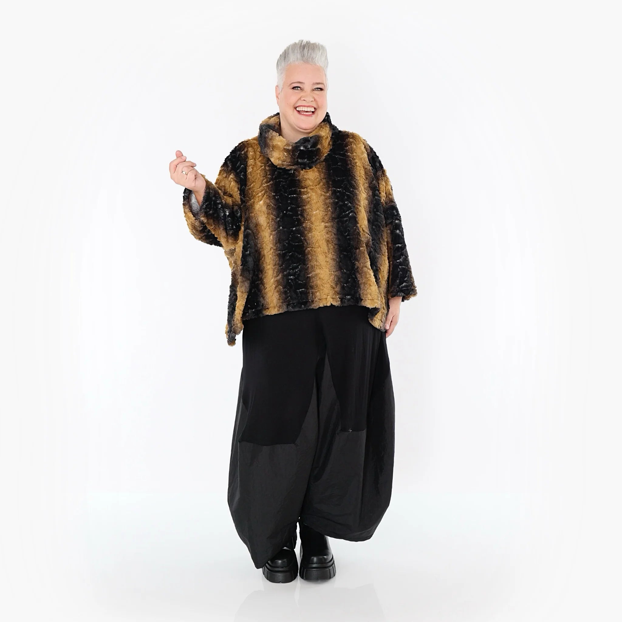  AKH Fashion Bigshirt in kastiger Form, aus Polyester, 1565.03019, Schwarz/Senf, Schick