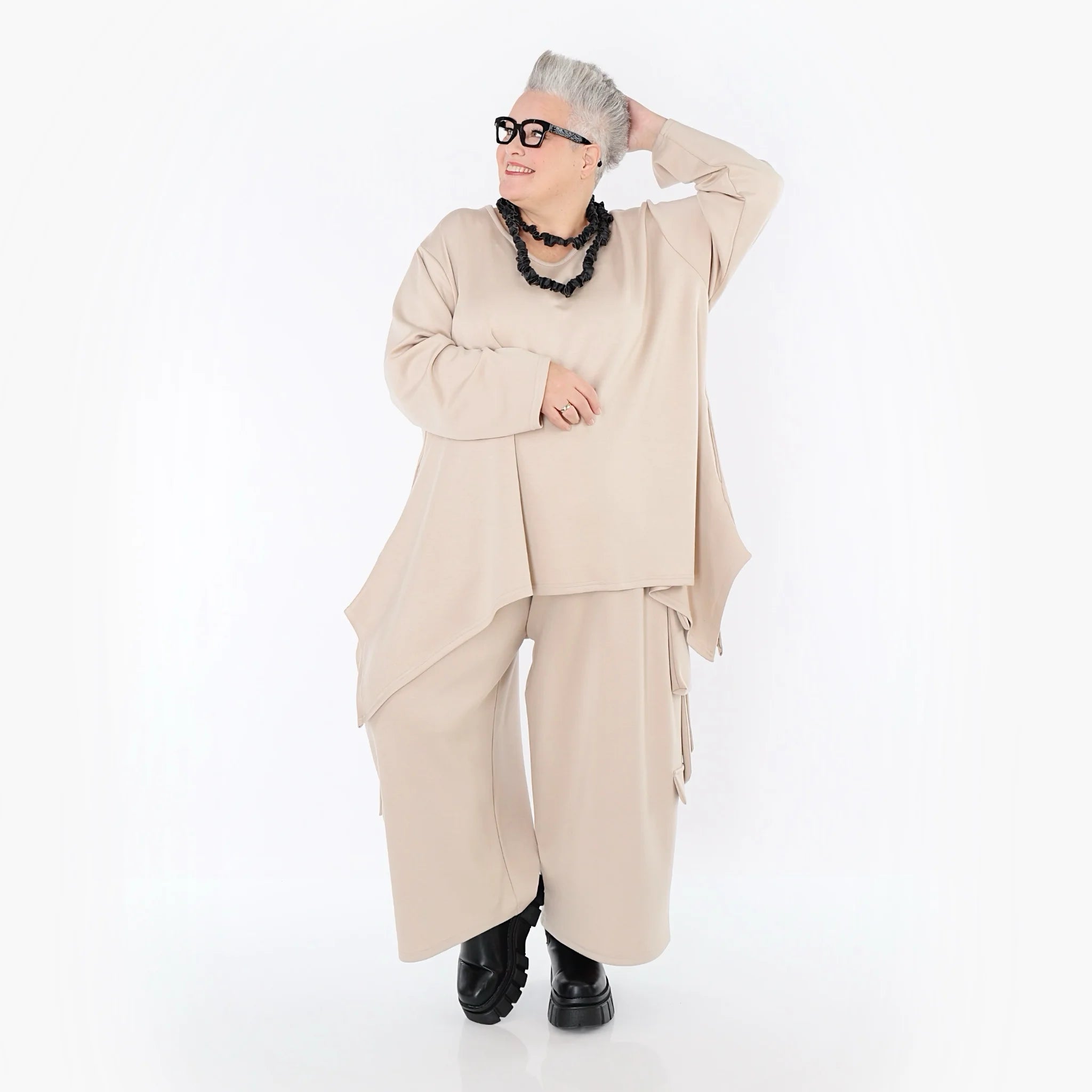  A-Form Bigshirt von AKH Fashion aus Viskose, 1566.06809, Beige, Ausgefallen, Zeitlos, Schick