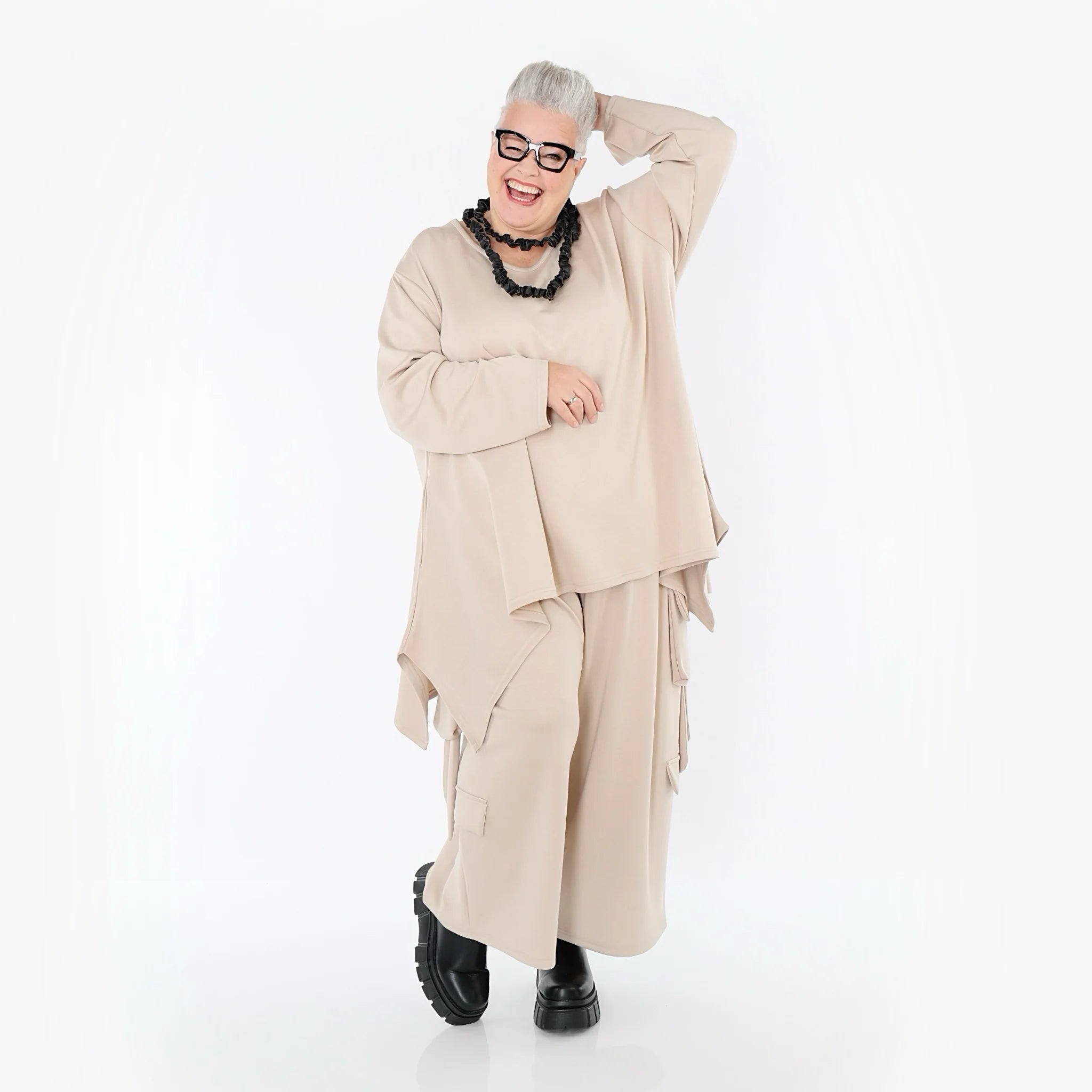  A-Form Bigshirt von AKH Fashion aus Viskose, 1566.06809, Beige, Ausgefallen, Zeitlos, Schick