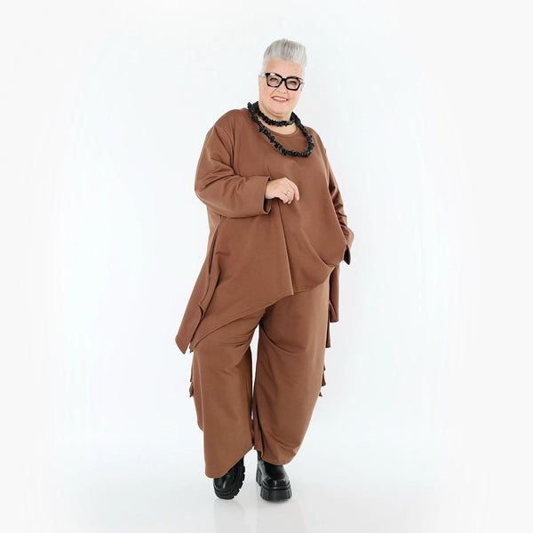 A-Form Bigshirt von AKH Fashion aus Viskose, 1566.06809, Braun, Ausgefallen, Zeitlos, Schick