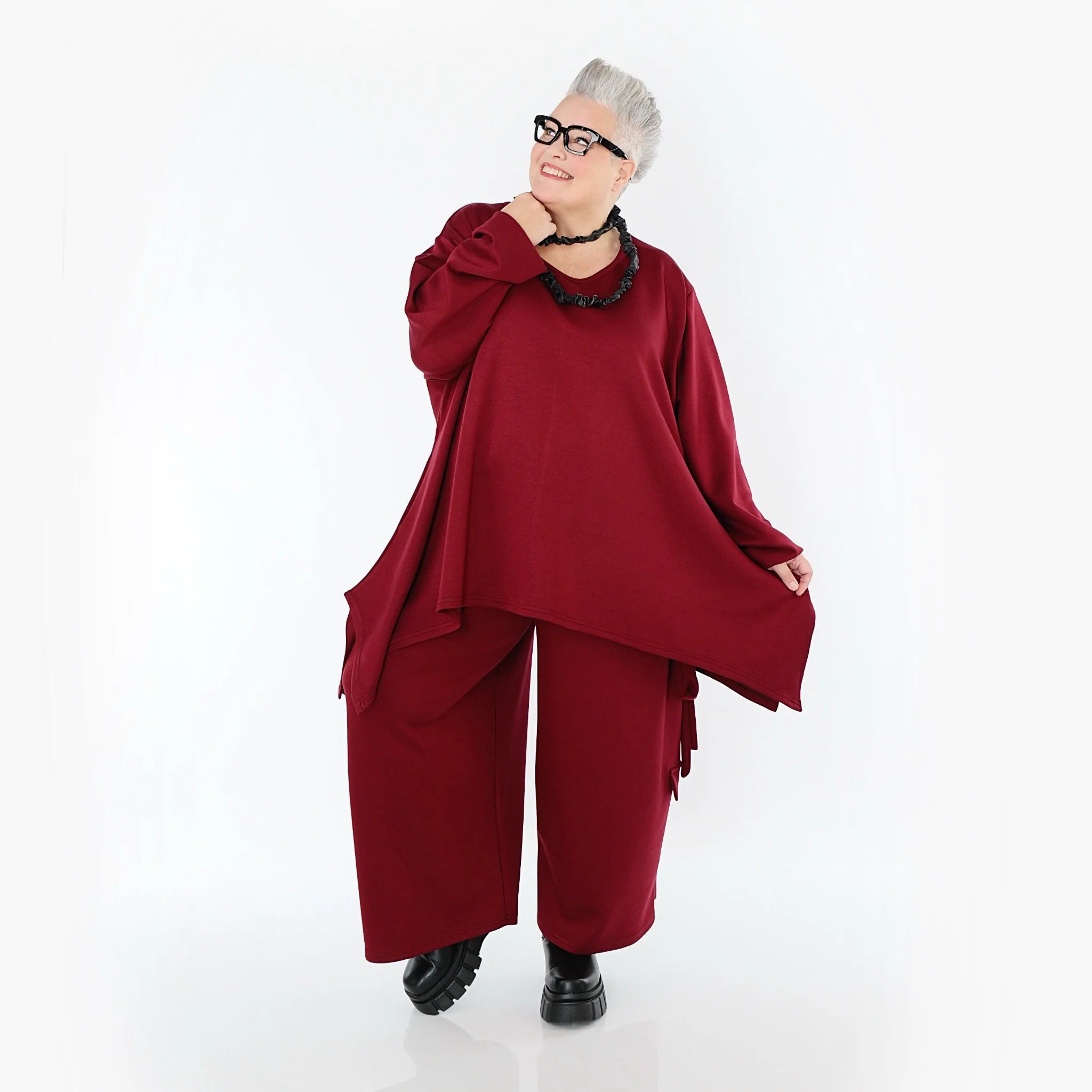  A-Form Bigshirt von AKH Fashion aus Viskose, 1566.06809, Weinrot, Ausgefallen, Zeitlos