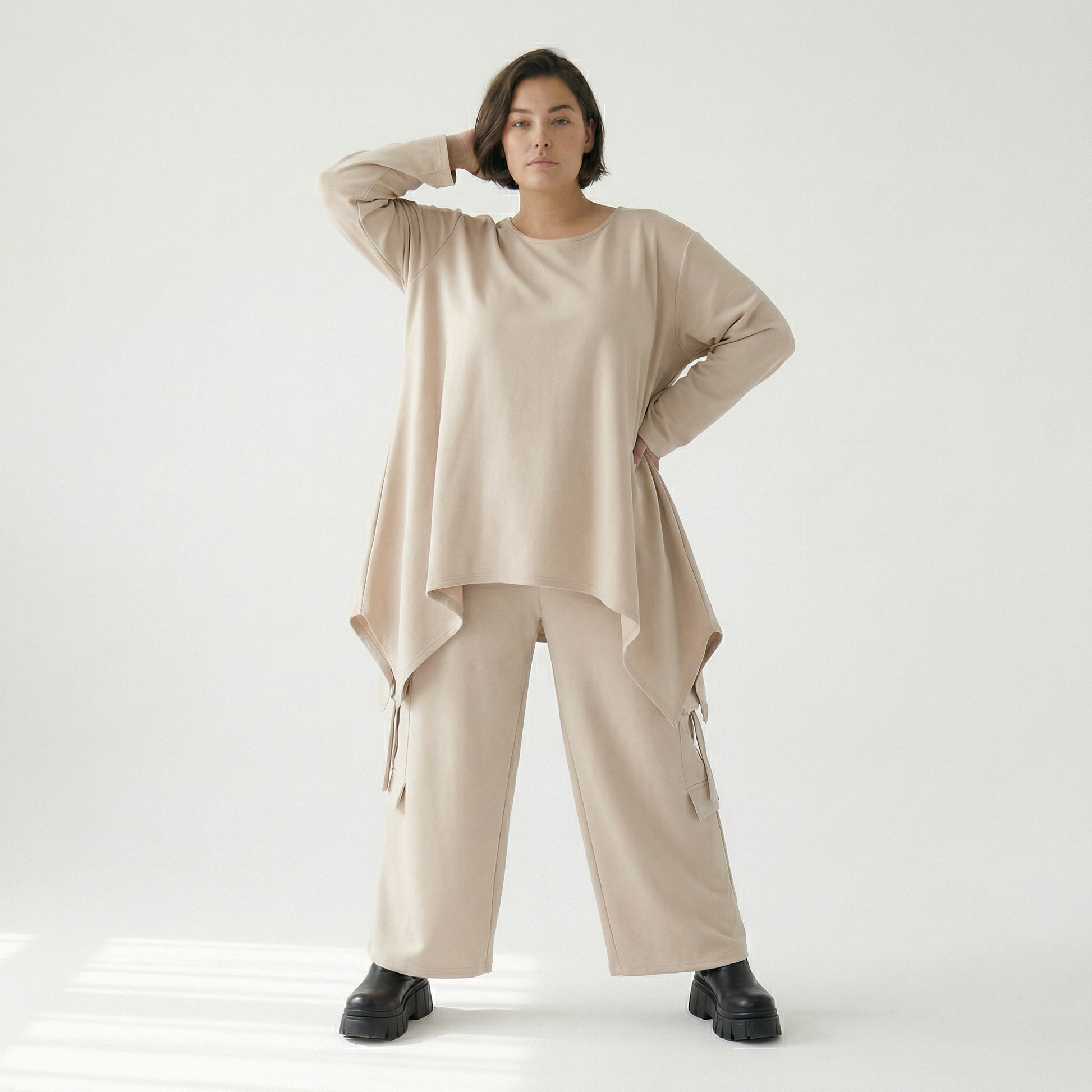  A-Form Bigshirt von AKH Fashion aus Viskose, 1566.06809, Beige, Ausgefallen, Zeitlos, Schick