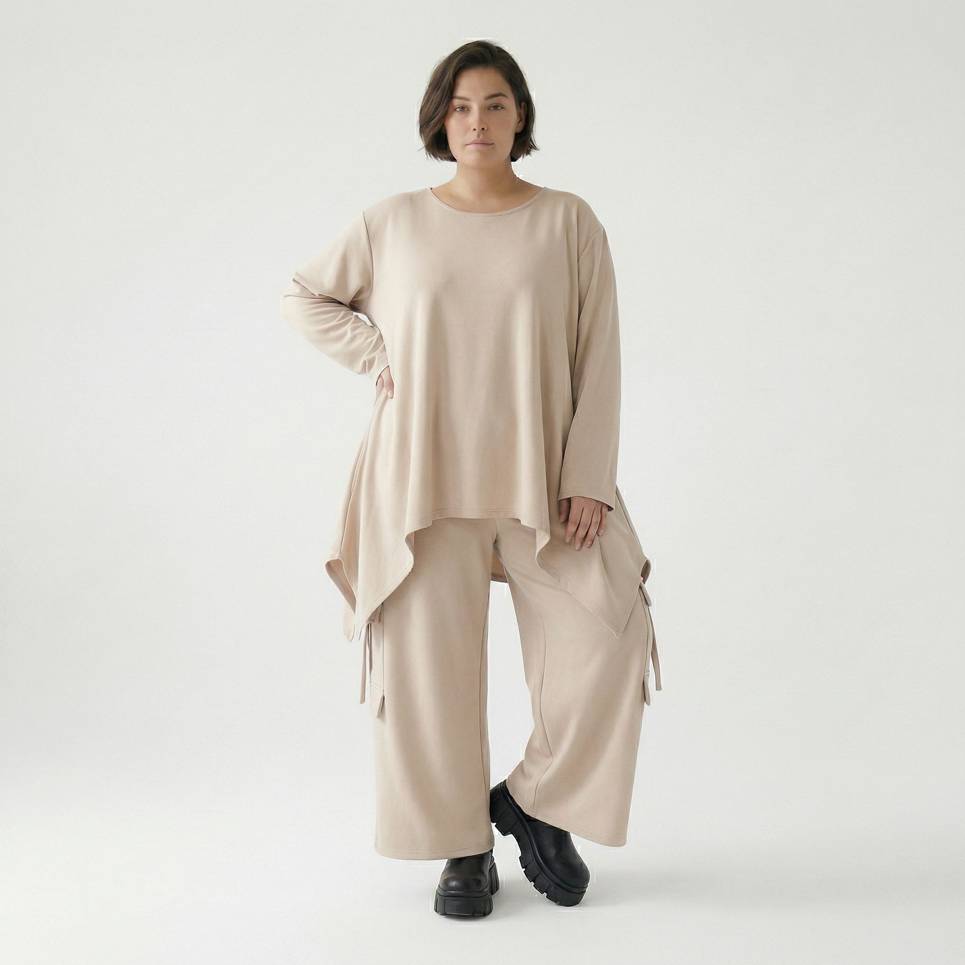  A-Form Bigshirt von AKH Fashion aus Viskose, 1566.06809, Beige, Ausgefallen, Zeitlos, Schick