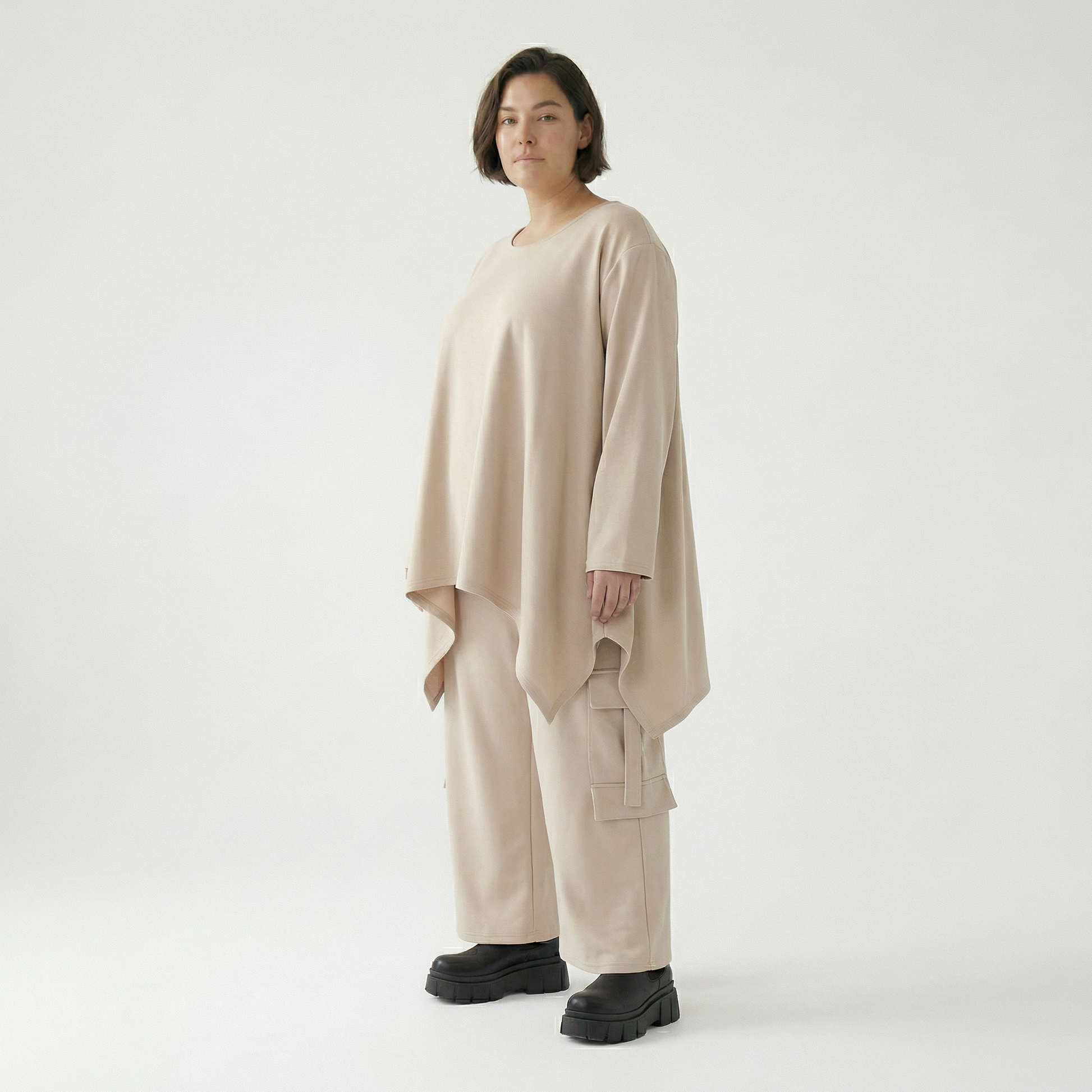  A-Form Bigshirt von AKH Fashion aus Viskose, 1566.06809, Beige, Ausgefallen, Zeitlos, Schick