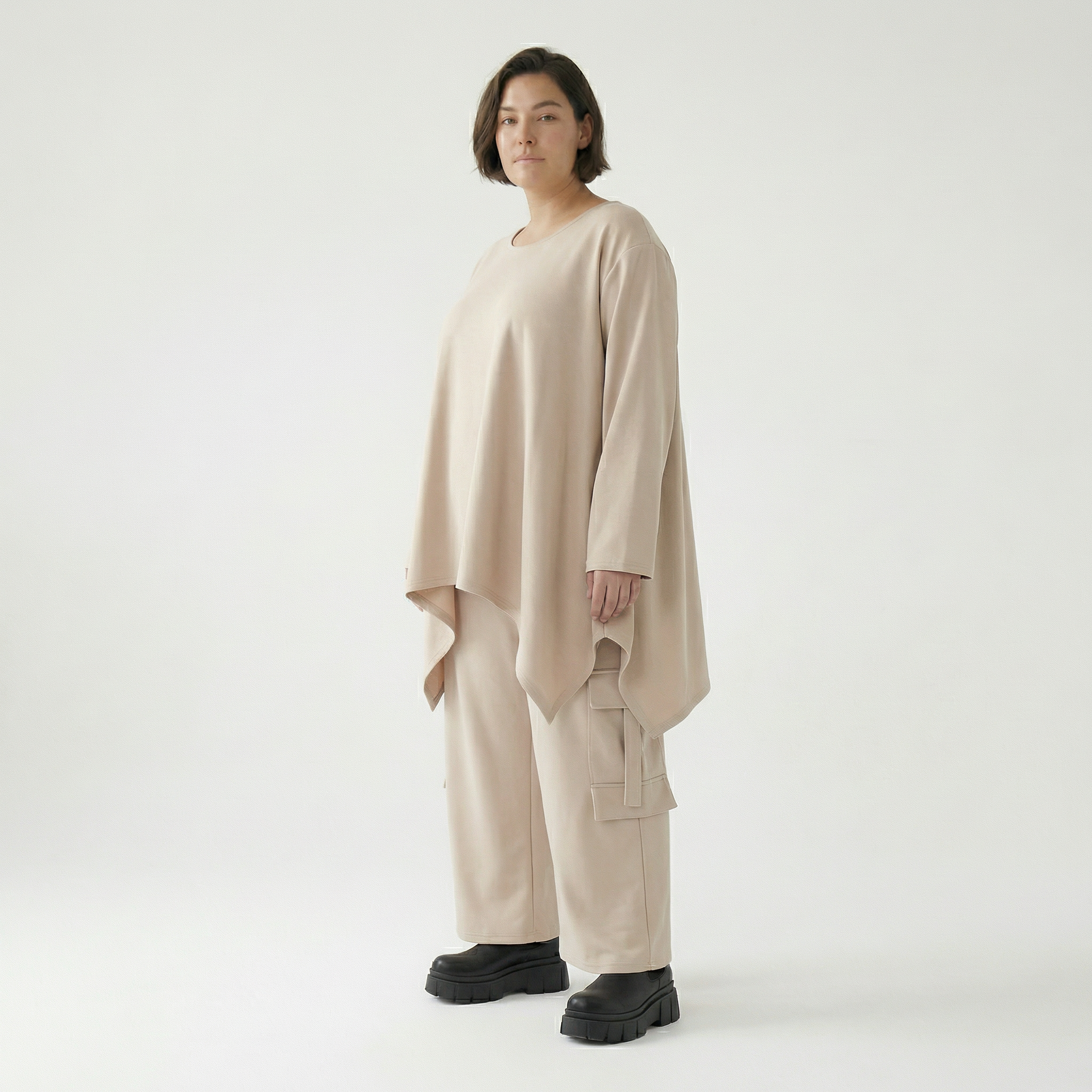  A-Form Bigshirt von AKH Fashion aus Viskose, 1566.06809, Beige, Ausgefallen, Zeitlos, Schick