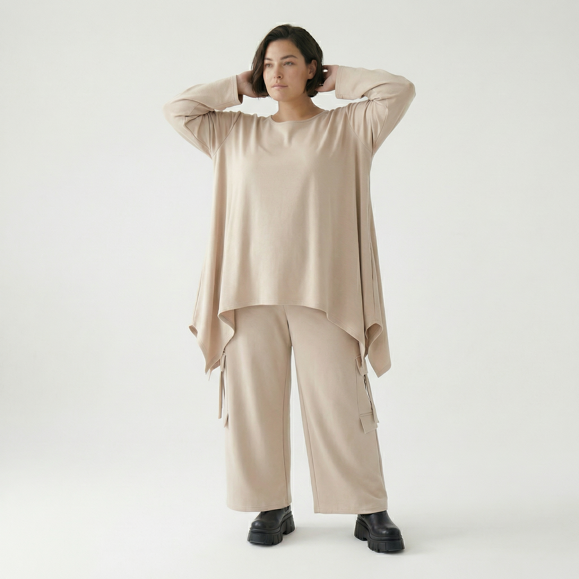  A-Form Bigshirt von AKH Fashion aus Viskose, 1566.06809, Beige, Ausgefallen, Zeitlos, Schick