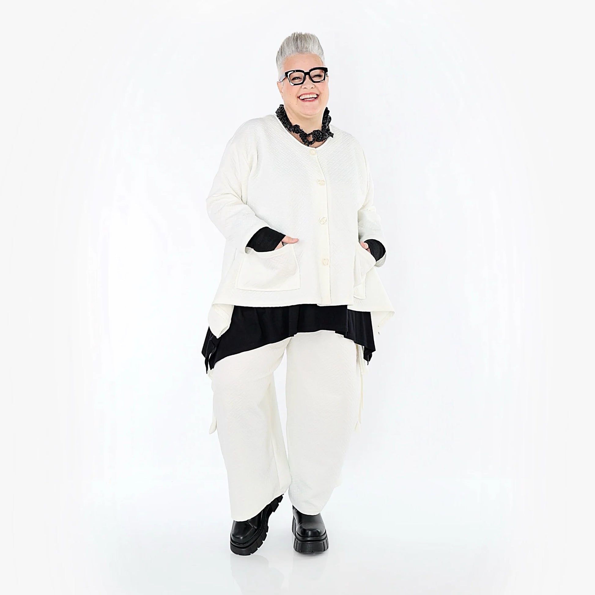  A-Form Jacke von AKH Fashion aus Baumwolle, 1567.00118, Weiß, ZickZack, Ausgefallen