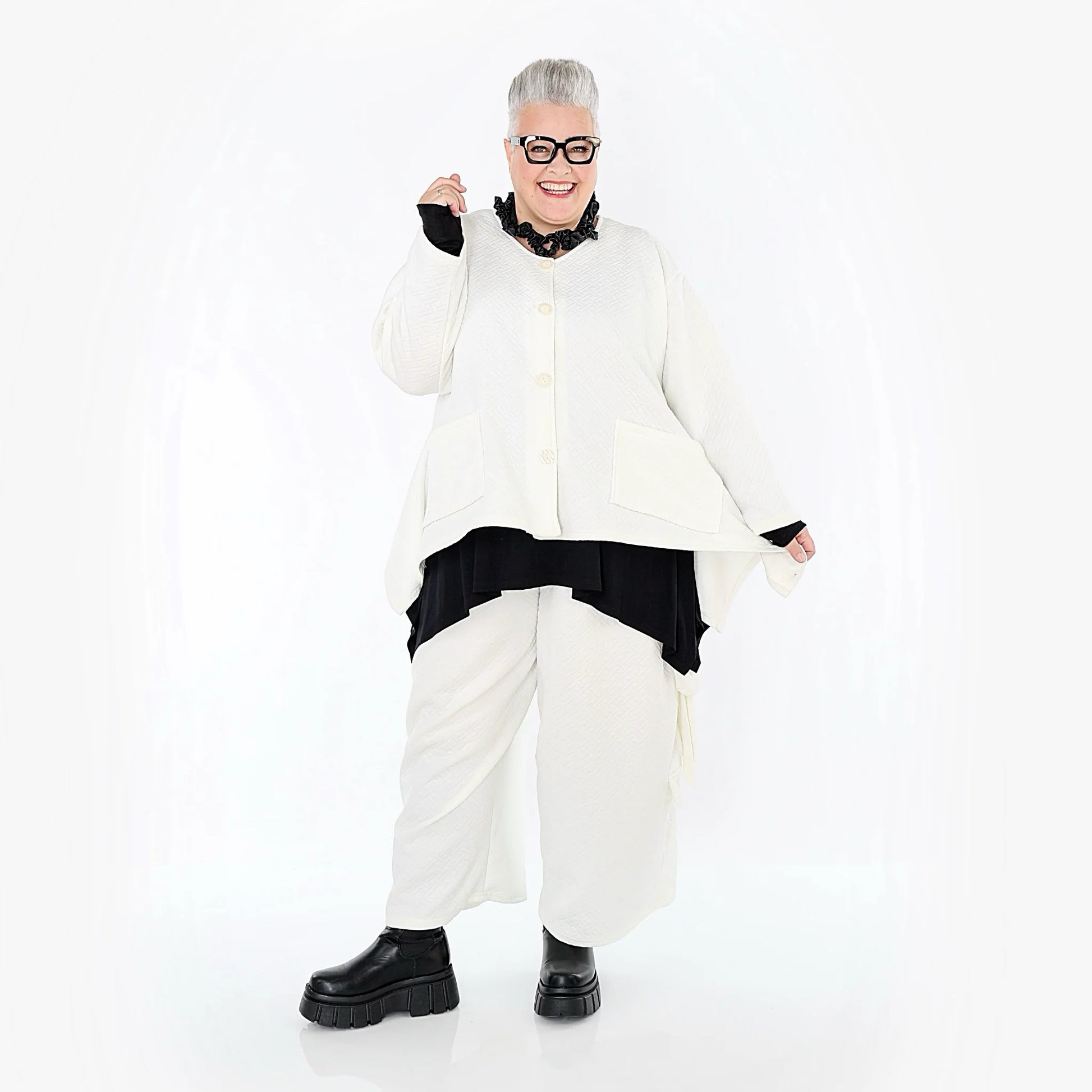  A-Form Jacke von AKH Fashion aus Baumwolle, 1567.00118, Weiß, ZickZack, Ausgefallen