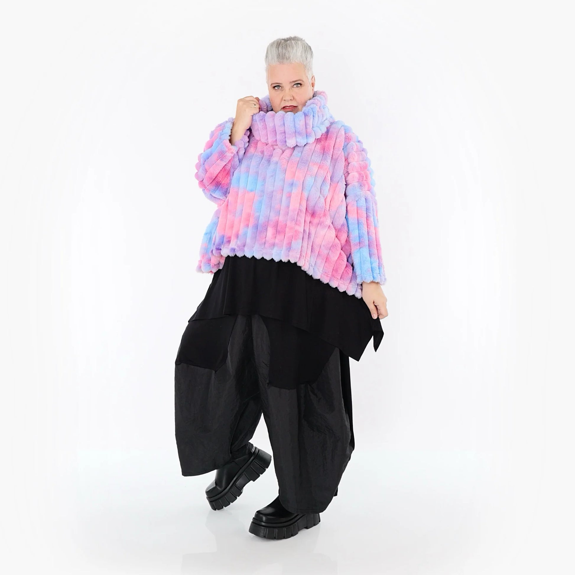  AKH Fashion Bigshirt in kastiger Form, aus Polyester, 1568.03090, Mehrfarbig, Blockstreifen