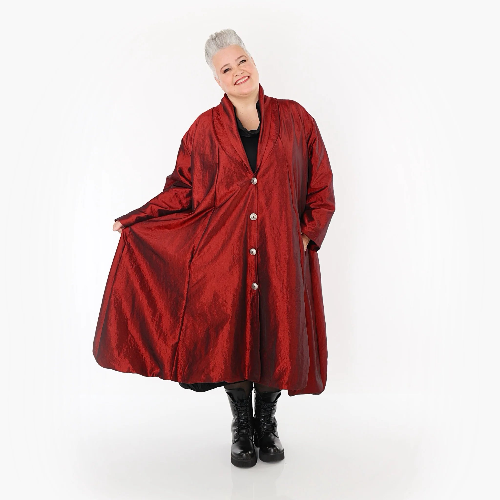  A-Form Mantel von AKH Premium aus Viskose, P106167, Dunkelrot, Ausgefallen, Zeitlos