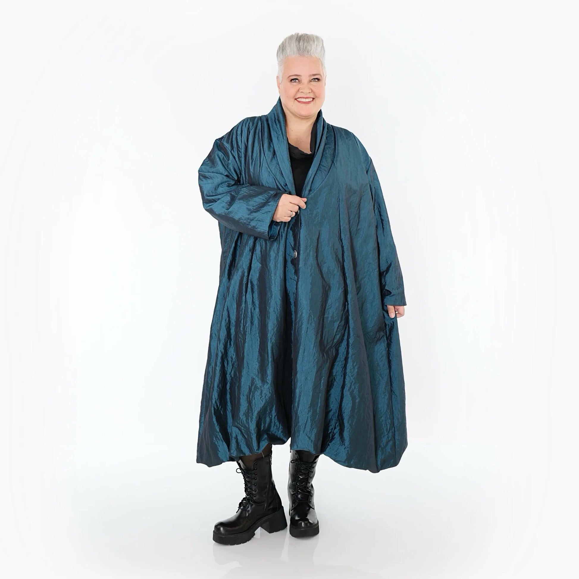  A-Form Mantel von AKH Premium aus Viskose, P106167, Petrol, Ausgefallen, Zeitlos, Schick