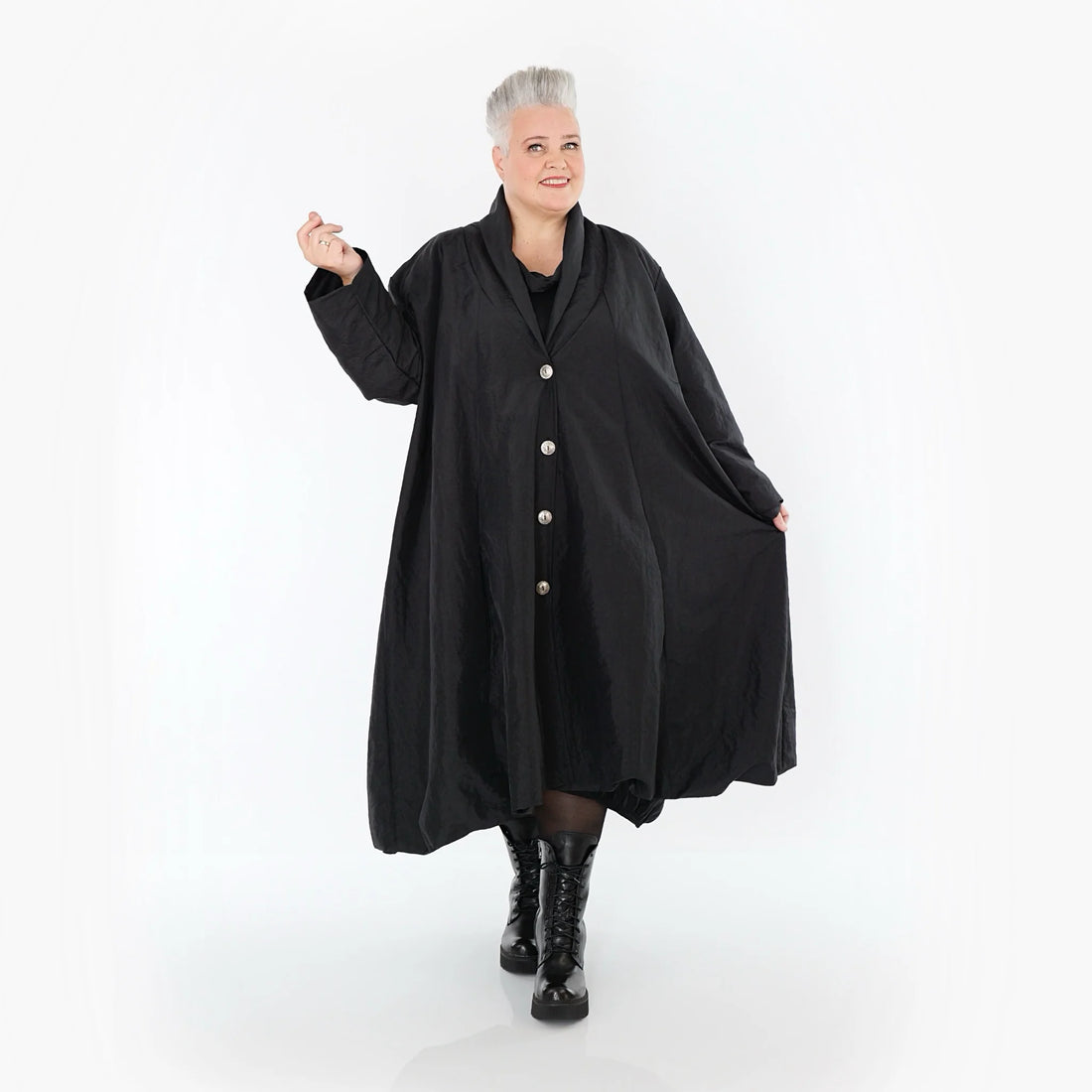  A-Form Mantel von AKH Premium aus Viskose, P106167, Schwarz, Ausgefallen, Zeitlos, Schick