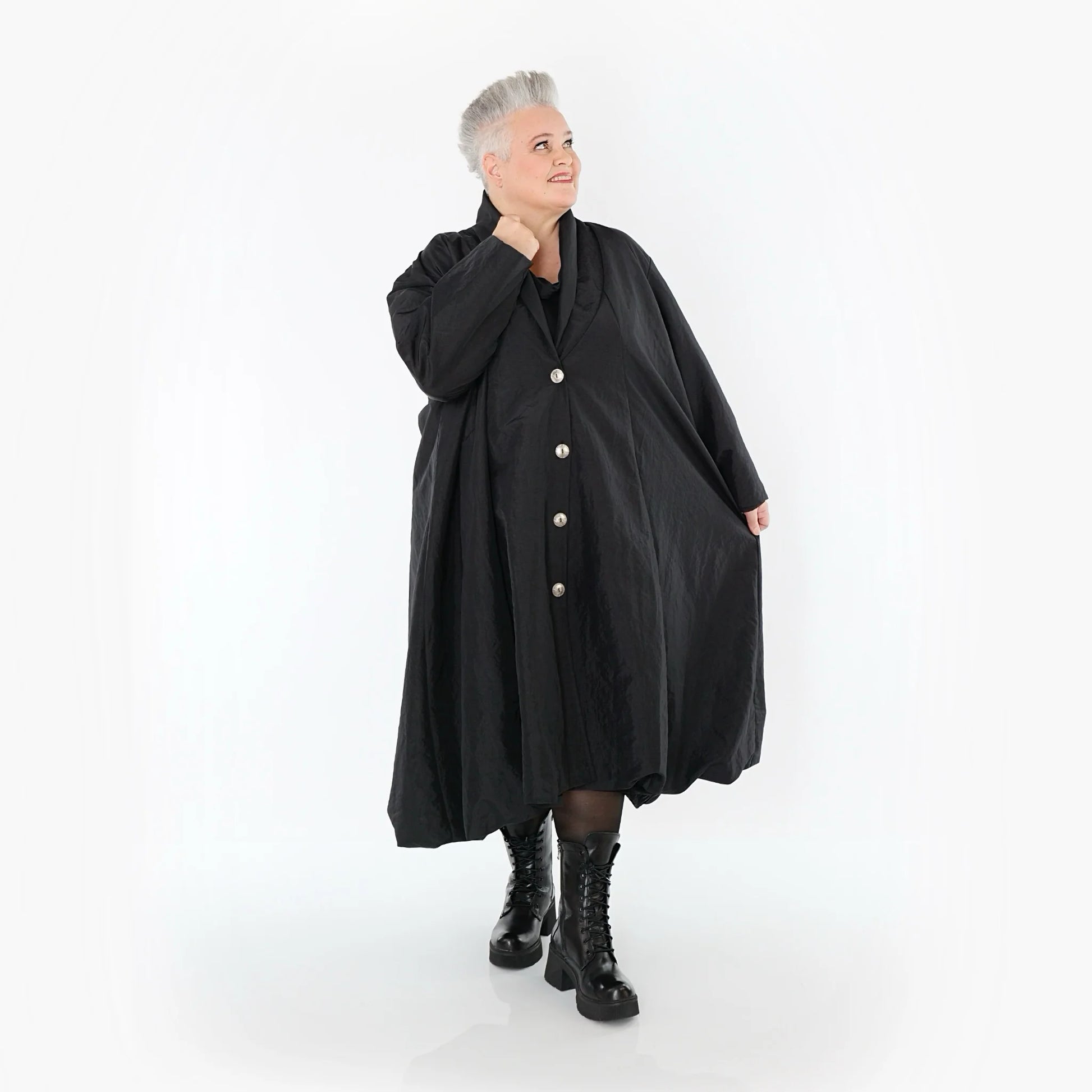  A-Form Mantel von AKH Premium aus Viskose, P106167, Schwarz, Ausgefallen, Zeitlos, Schick