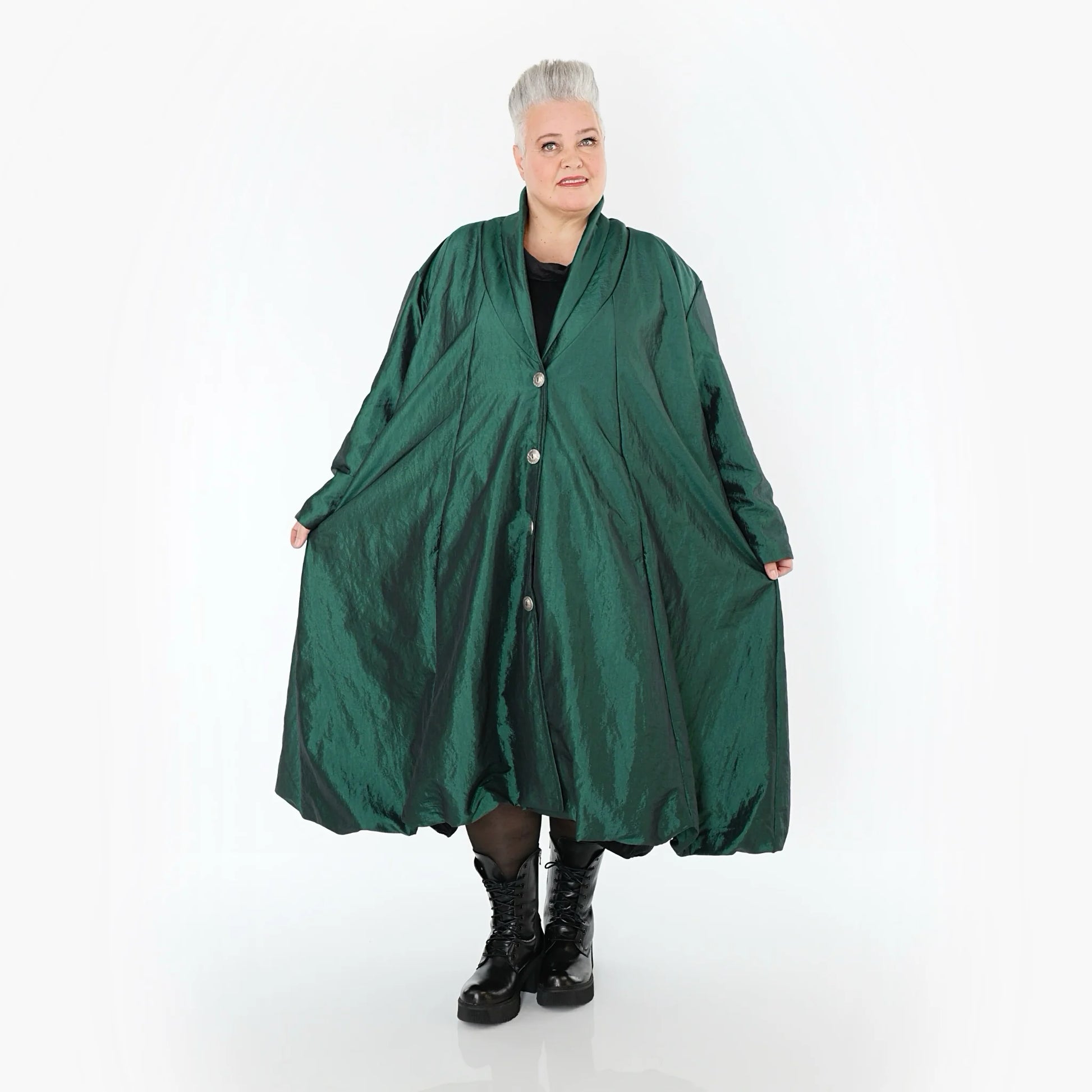  A-Form Mantel von AKH Premium aus Viskose, P106167, Smaragd, Ausgefallen, Zeitlos, Schick
