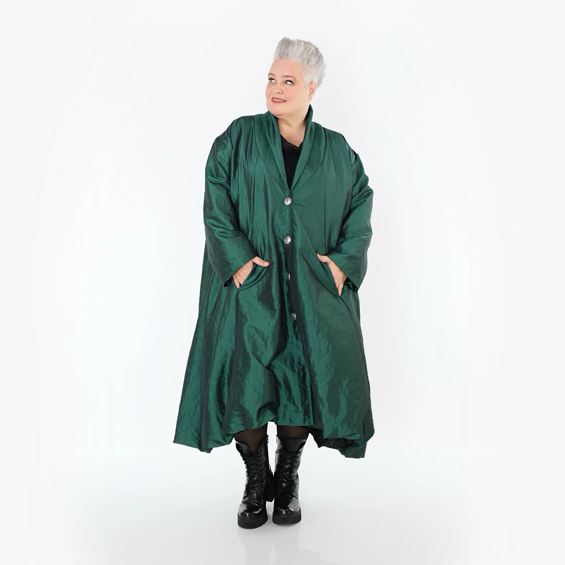  A-Form Mantel von AKH Premium aus Viskose, P106167, Smaragd, Ausgefallen, Zeitlos, Schick
