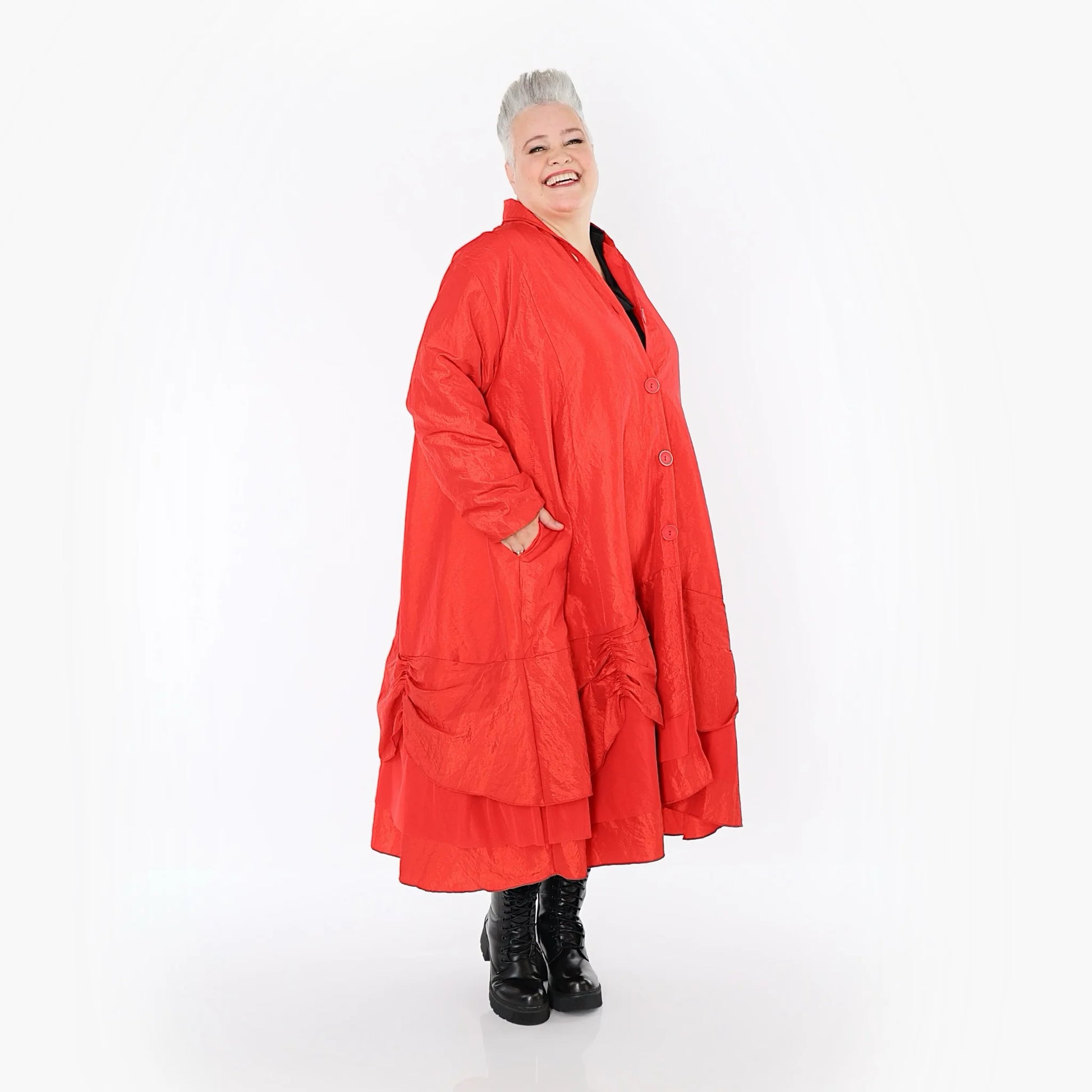  A-Form Mantel von AKH Premium aus Viskose, P106959, Rot, Ausgefallen, Zeitlos, Schick