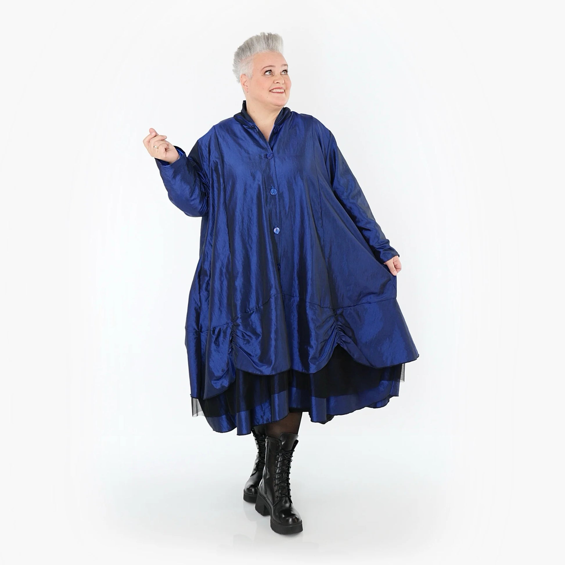  A-Form Mantel von AKH Premium aus Viskose, P106959, Royalblau, Ausgefallen, Zeitlos