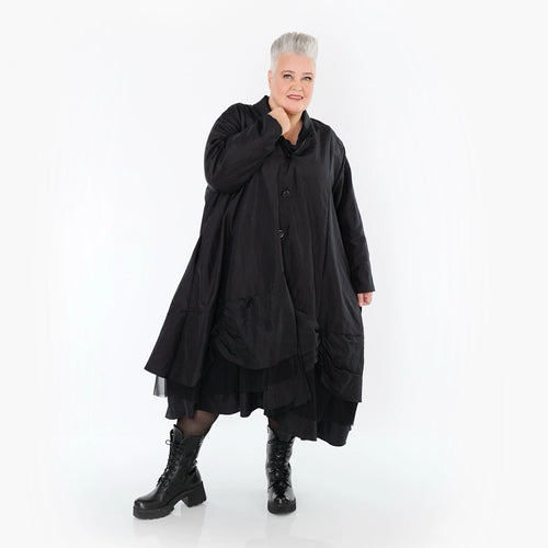  A-Form Mantel von AKH Premium aus Viskose, P106959, Schwarz, Ausgefallen, Zeitlos, Schick