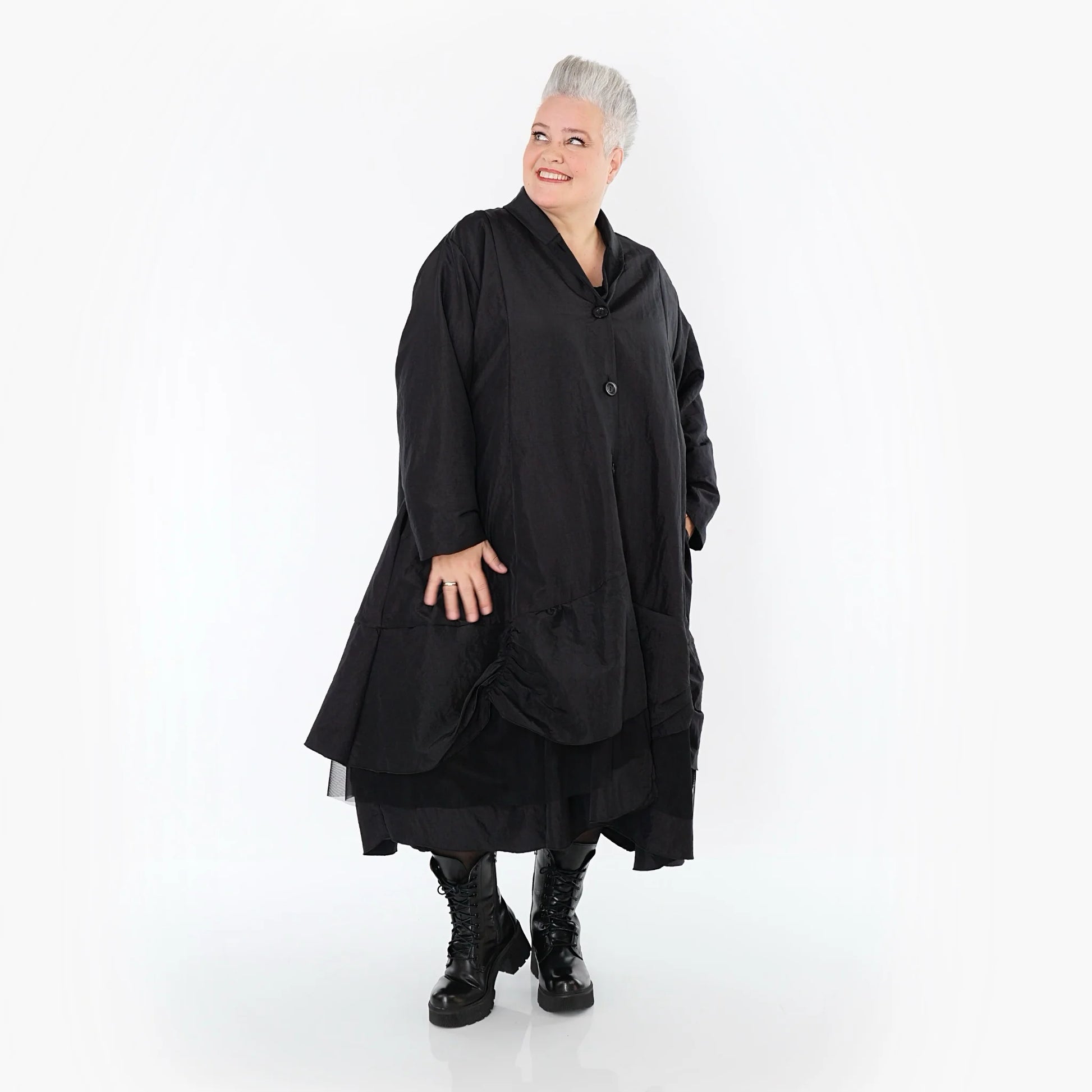  A-Form Mantel von AKH Premium aus Viskose, P106959, Schwarz, Ausgefallen, Zeitlos, Schick